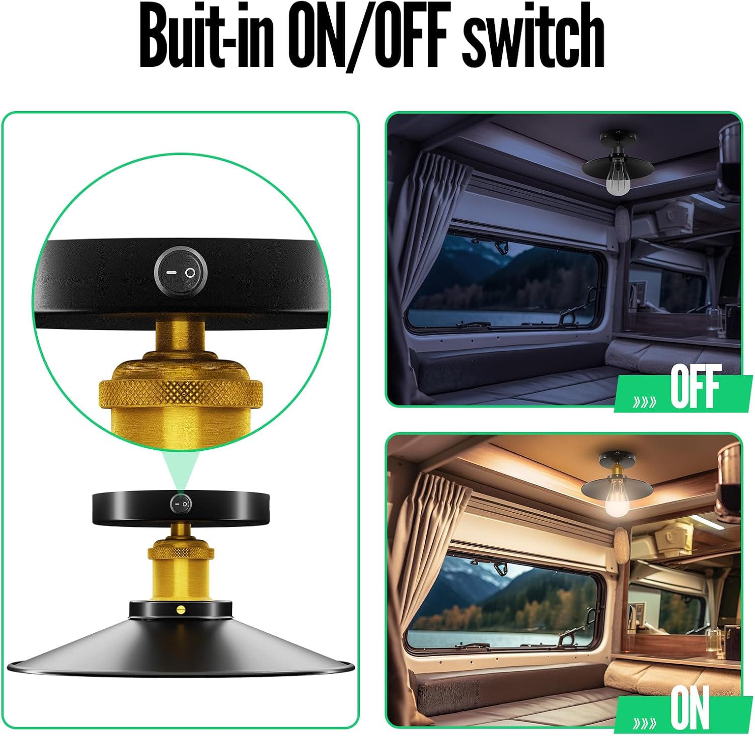 RV Ceiling Light Fixture with 12V st64 Bulb With Switch 60W, E26/E27 Edison Vintage Lamp Socket,RV Pendent Light,Interior Fixture, Flush Mount RV Camping Caravan Boats Bedroom Farmhouse(With Bulb)