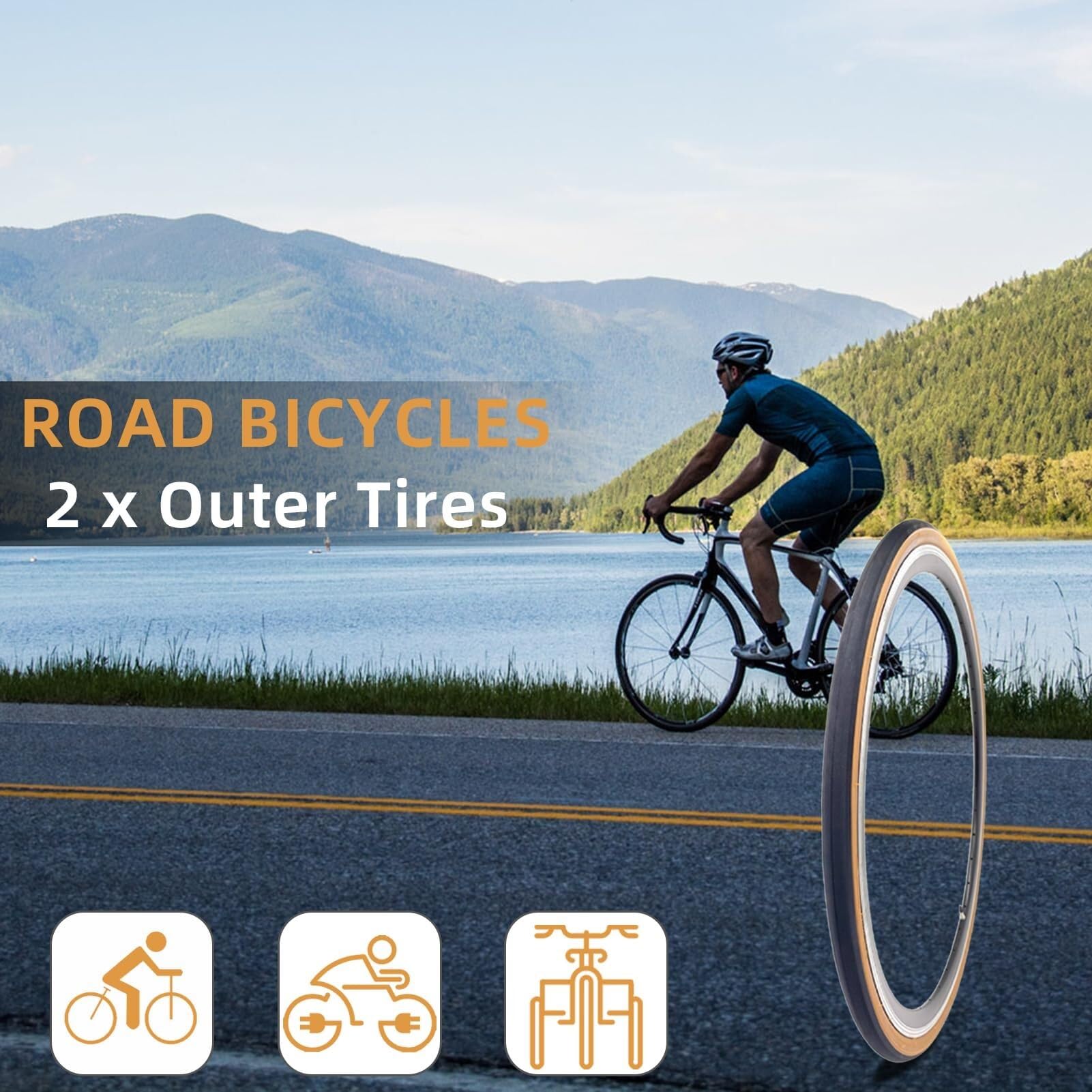 700x25C / 700x28C Opony do Roweru Szosowego z Giętkim Kołnierzem, Ochrona Przeciwwykłuciu 60 TPI Zamienna do Rowerów Hybrydowych Miejskich i Trasy – Brązowy Bok i Czarne Profilowanie(700x25c)