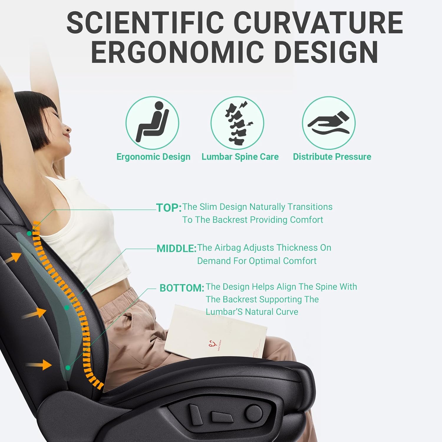 GOLDORANGE Adjustable Lumbar Support Pillow for Car with Air Pump, Ergonomic Memory Foam Back Cushion with Straps for Back Pain Relief and Posture Improved Lumbar Cushion for Vehicles Office Chair