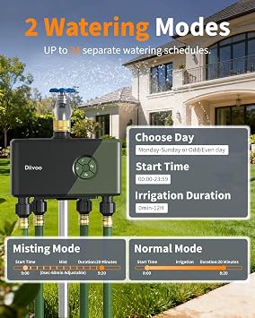 Diivoo WiFi Water Timer for Garden Hose, 4 Zone Smart Sprinkler Timer with Brass Inlet, Ethernet & 2.4GHz WiFi Connection, Compatible with Alexa/Google, 24 Irrigation Plans & Rain Delay Mode for Lawns