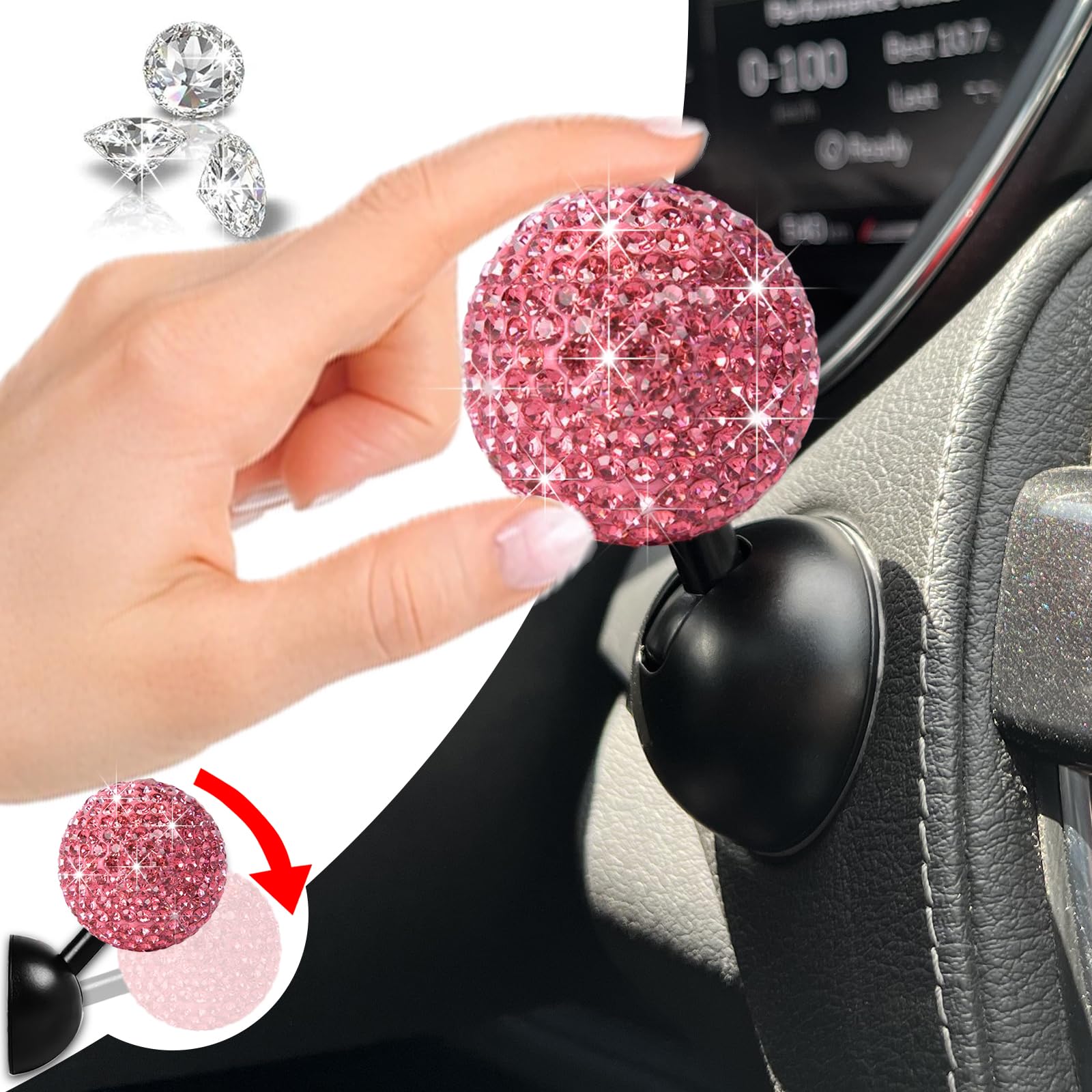 Photo 1 of Bling Diamond Car Push Start Button Cover - Cute Accessories for Women Interior, Engine Starter Joystick Decor for Girls, Black