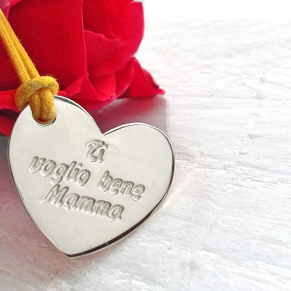 Ciondolo cuore in argento 925/1000 con incisione Ti voglio bene Mamma. Idea regalo per la festa della mamma