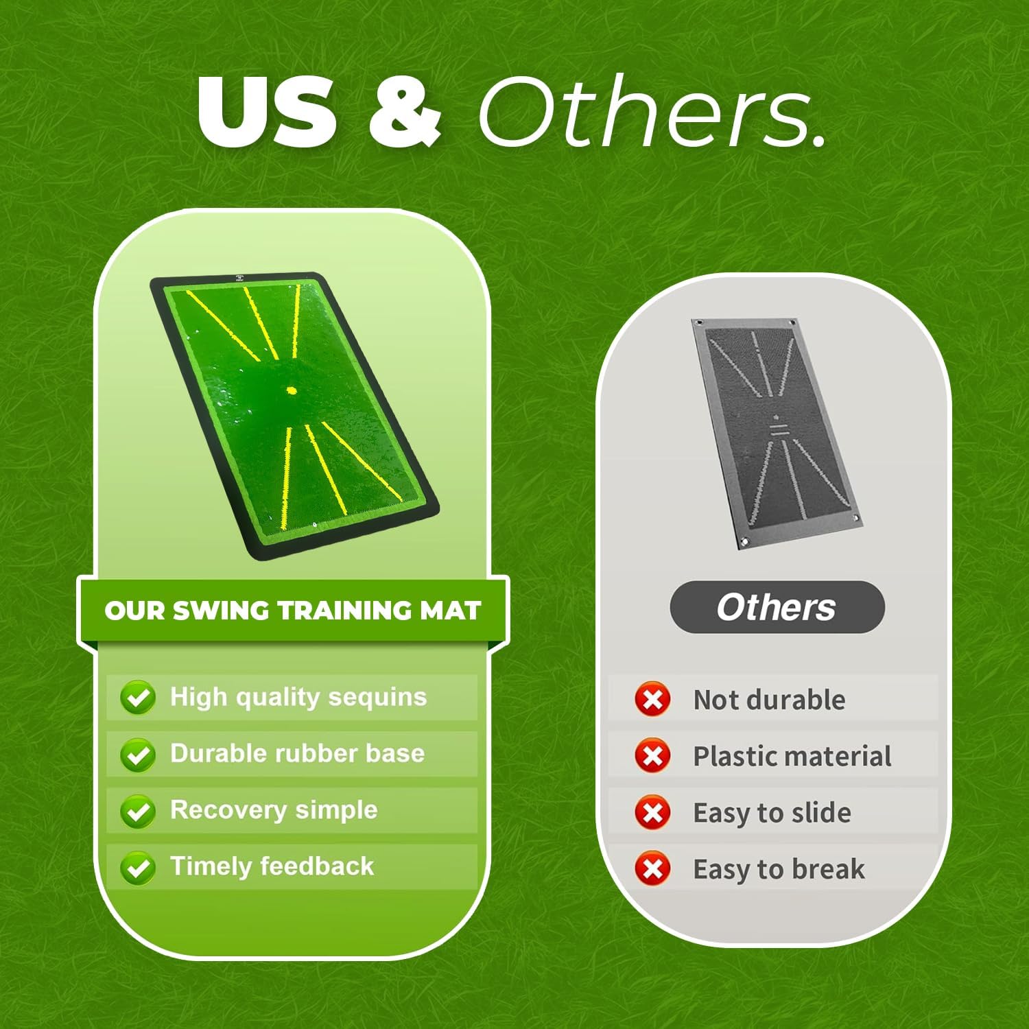 Golf Hitting Mat - 1-Second Detach System Golf Training Mat - Real Swing Path Feedback - Easy Clean & Store