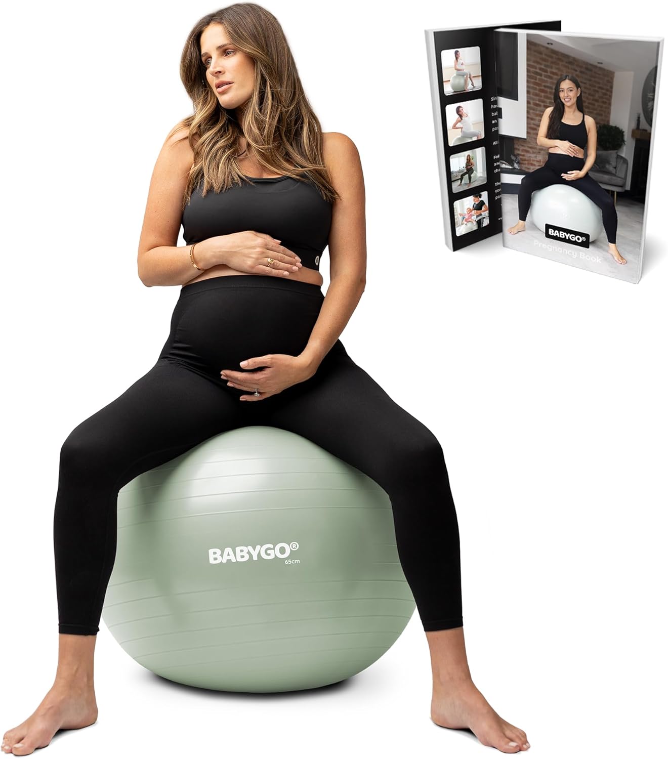 BABYGO Birthing Ball – Pregnancy Yoga Labor & Exercise Ball & Book Set Trimester Targeting, Maternity Physio, Birth & Recovery Plan Included Anti Burst Eco Friendly