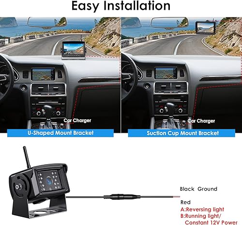 Miniatura 5 de Kit de sistema de cámara de respaldo inalámbrico digital, sin interferencias, IP69 impermeable, inalámbrica, 2 cámaras de visión trasera + monitor