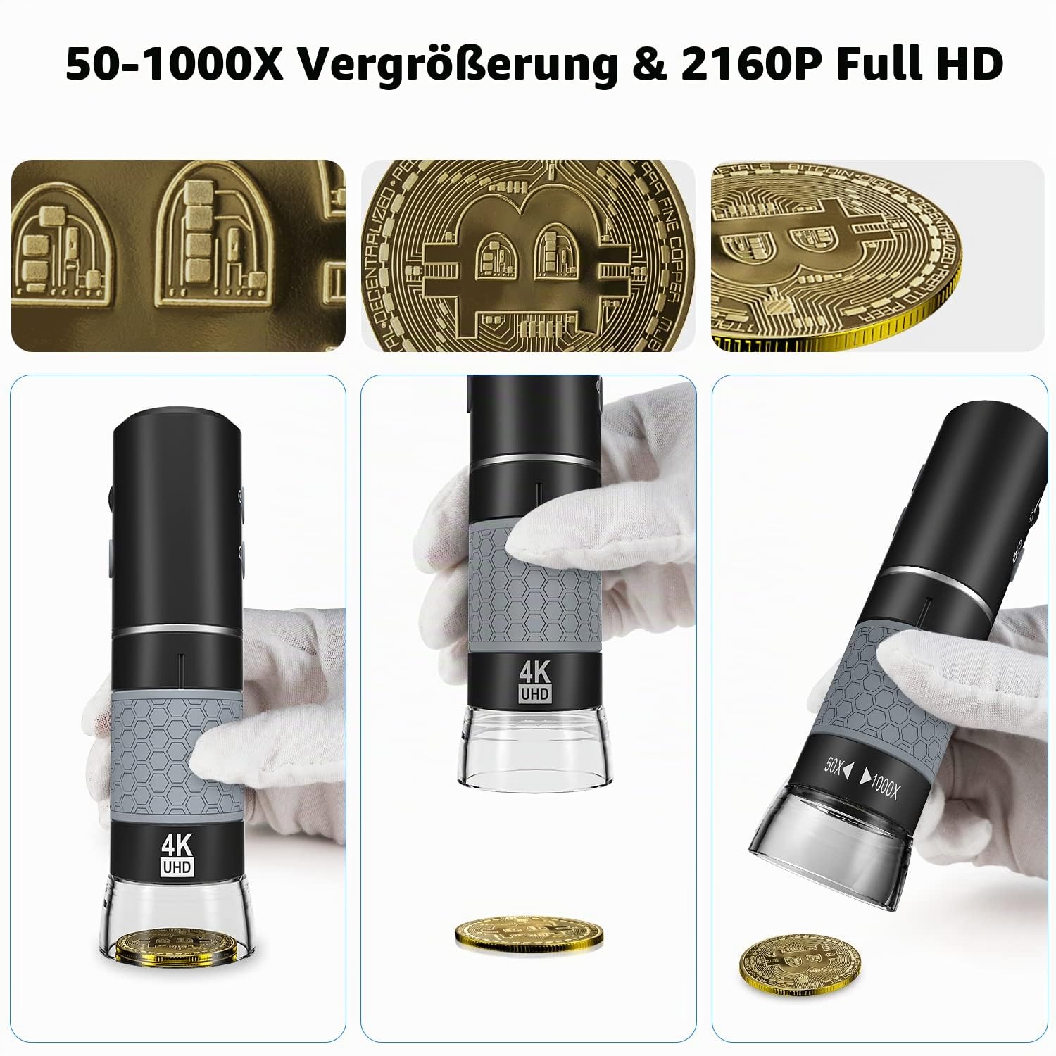 4K 3840x2160P Wireless Digital Mikroskop, Handheld HD USB Mikroskop Inspektionskamera Endoskop 40x-1000x Vergrößerung, Kompatibel mit iPhone iPad Android Phone Tablet Windows Mac PC