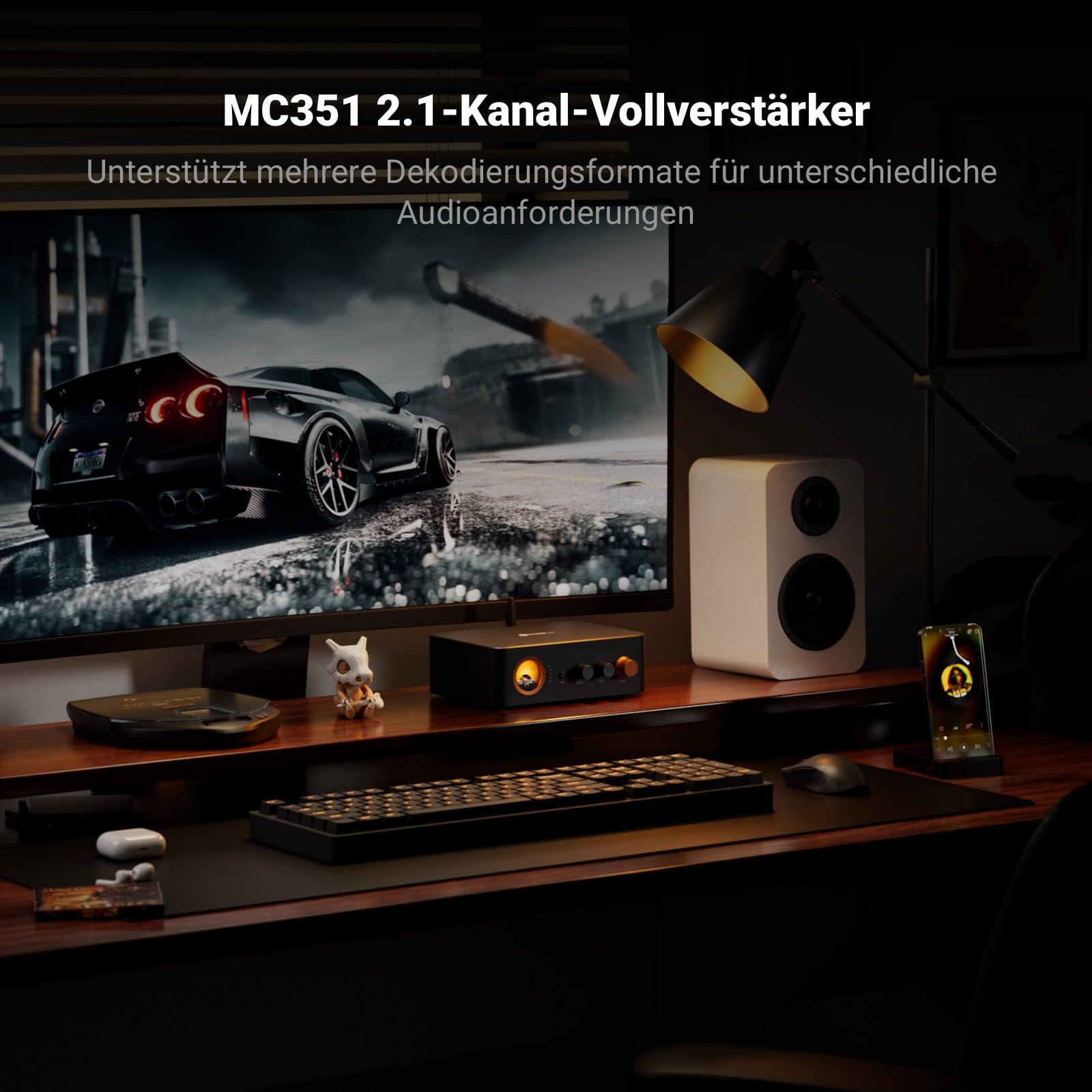 Fosi Audio MC351 2.1 Kanal Verstärker mit DAC, Home Audio Stereo Bluetooth Endstufe mit Dual TPA3255 Chips für HiFi Passiv Lautsprecher, Vintage VU Meter Receiver mit USB/Opt/Coax