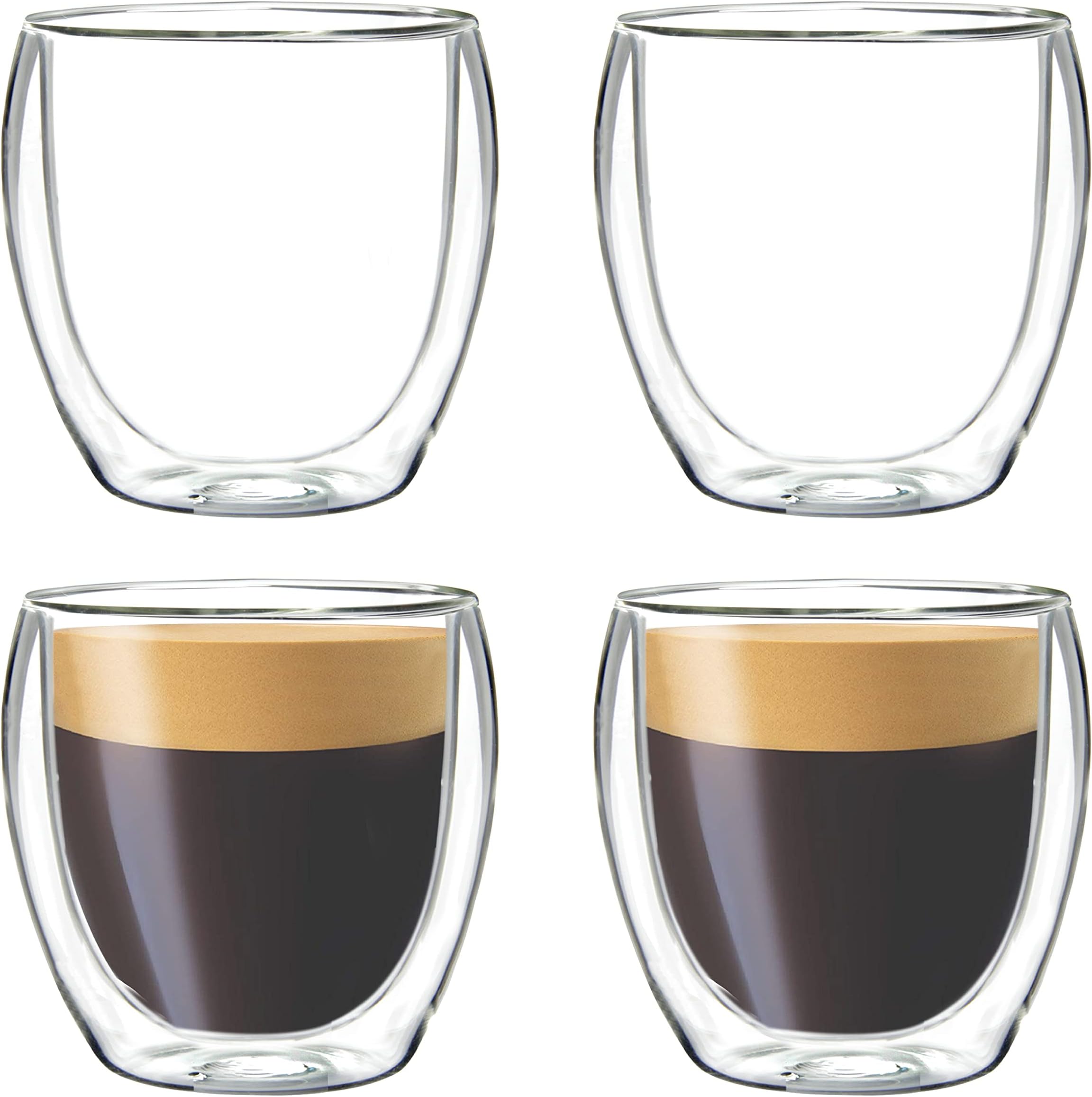 Youngever 4 Pack Espresso Cups, Double Wall Thermo Insulated Espresso Cups, Glass Coffee Cups (3.5 Ounce)