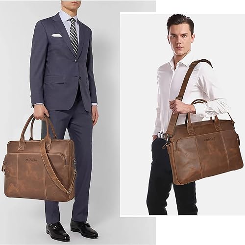 Miniatura 4 de Blofinche Maletín para portátil de cuero genuino para hombre 15.6 y 18 pulgadas Computer Messenger shouledr work Satchel bolsas, Marrón oscuro - 18