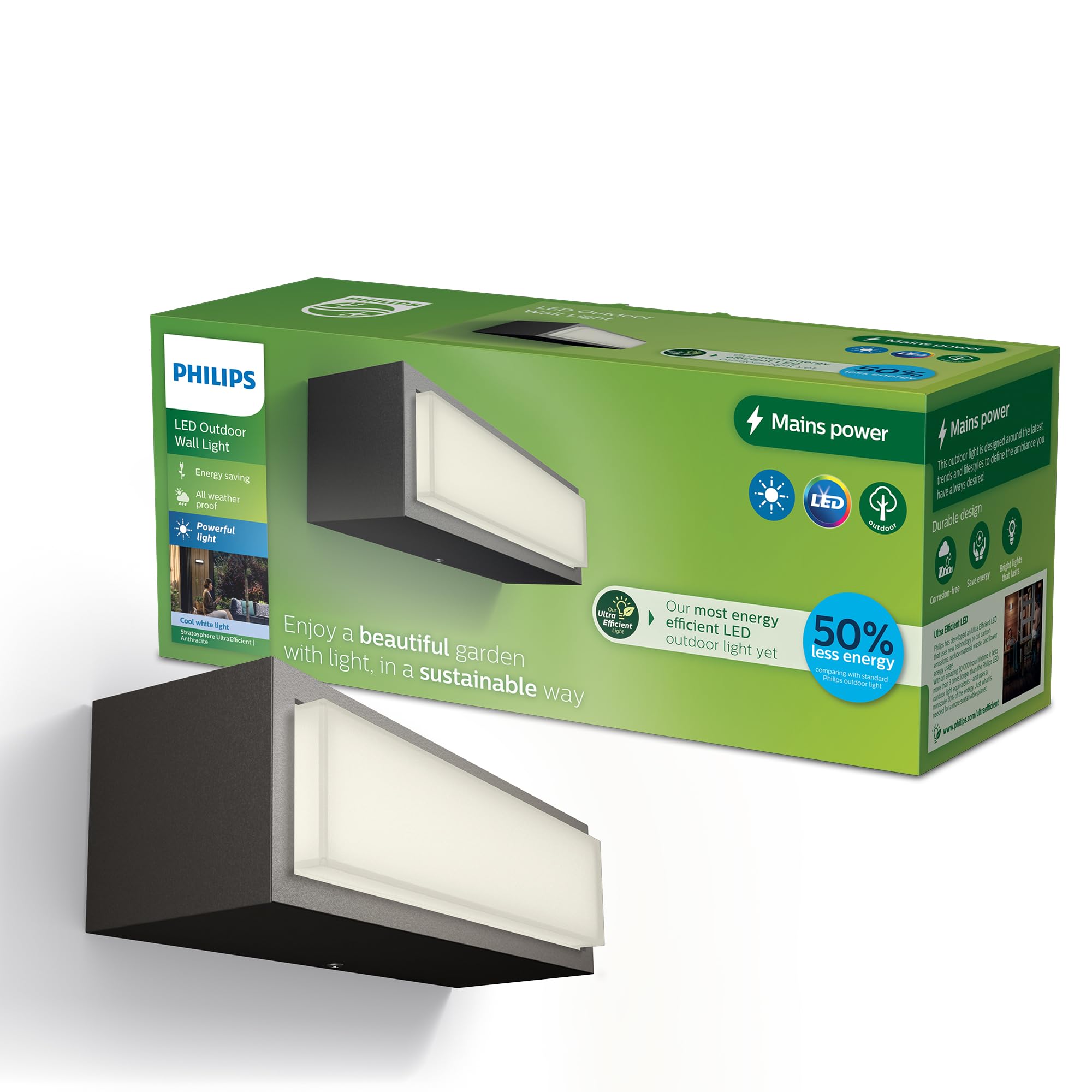 Philips Lighting Stratosphere UltraEfficient Outdoor wall Light, 3.8W, 4000K Cool White Light, Antracite, IP44 Weatherproof