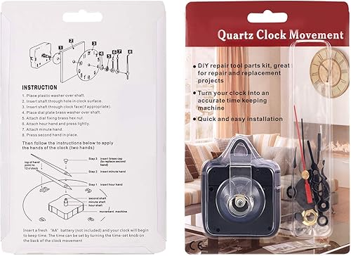 Miniatura 7 de Hicarer Kit de mecanismo de movimiento de reloj de cuarzo, mecanismo de reloj de pared, piezas de reparación de repuesto DIY con 4 pares de