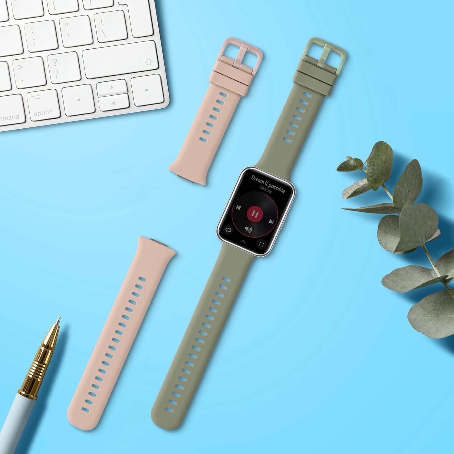 kwmobile Straps Compatible with Huawei Watch Fit 2 Straps - 2x Replacement Silicone Watch Bands - Black/Dark Blue