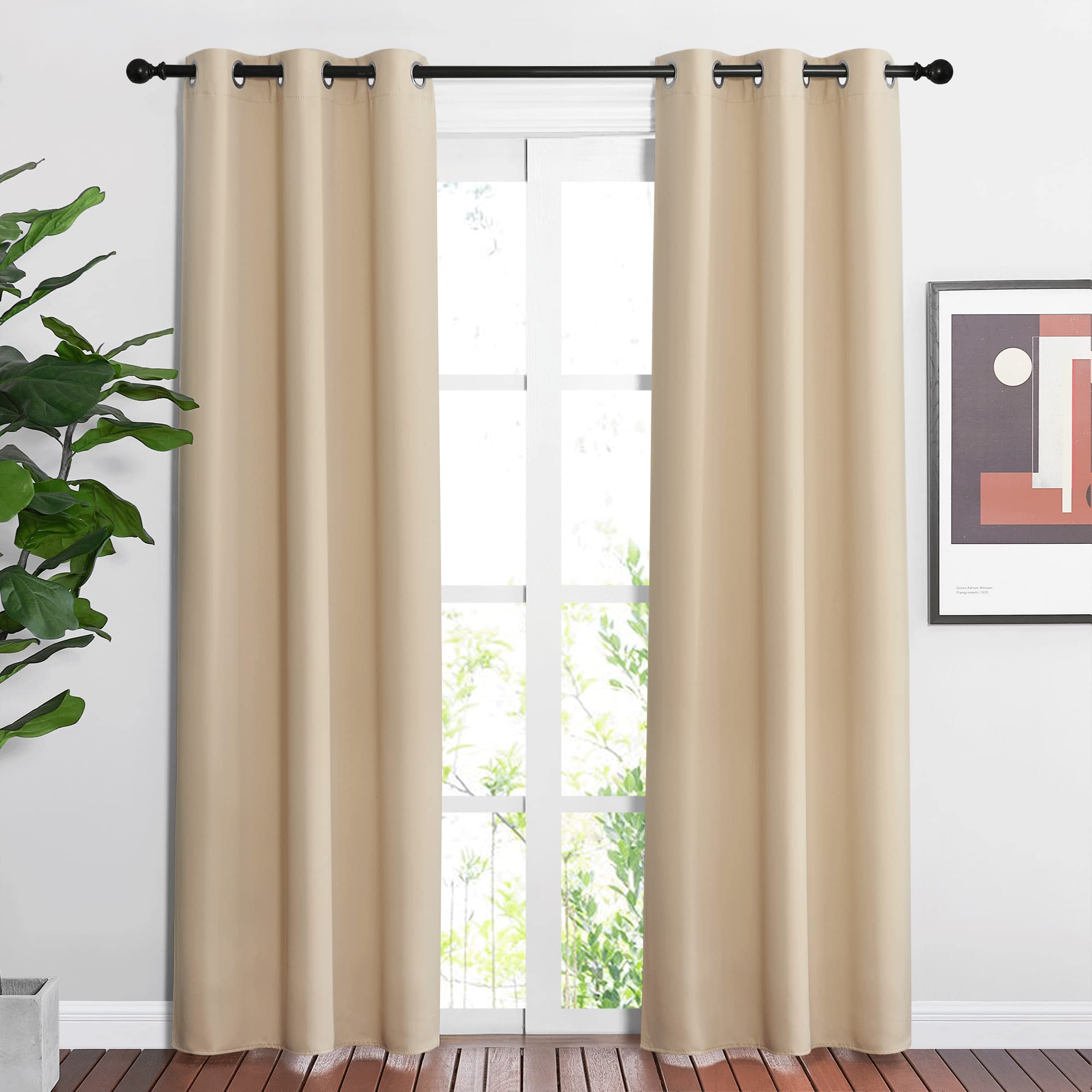 NICETOWN Blackout Farmhouse Curtains - Thermal Insulated Solid Grommet Vertical Drapes Room Darkening Window Treatments for Bedroom (Biscotti Beige, Set of 2, 37 by 84 Inch)