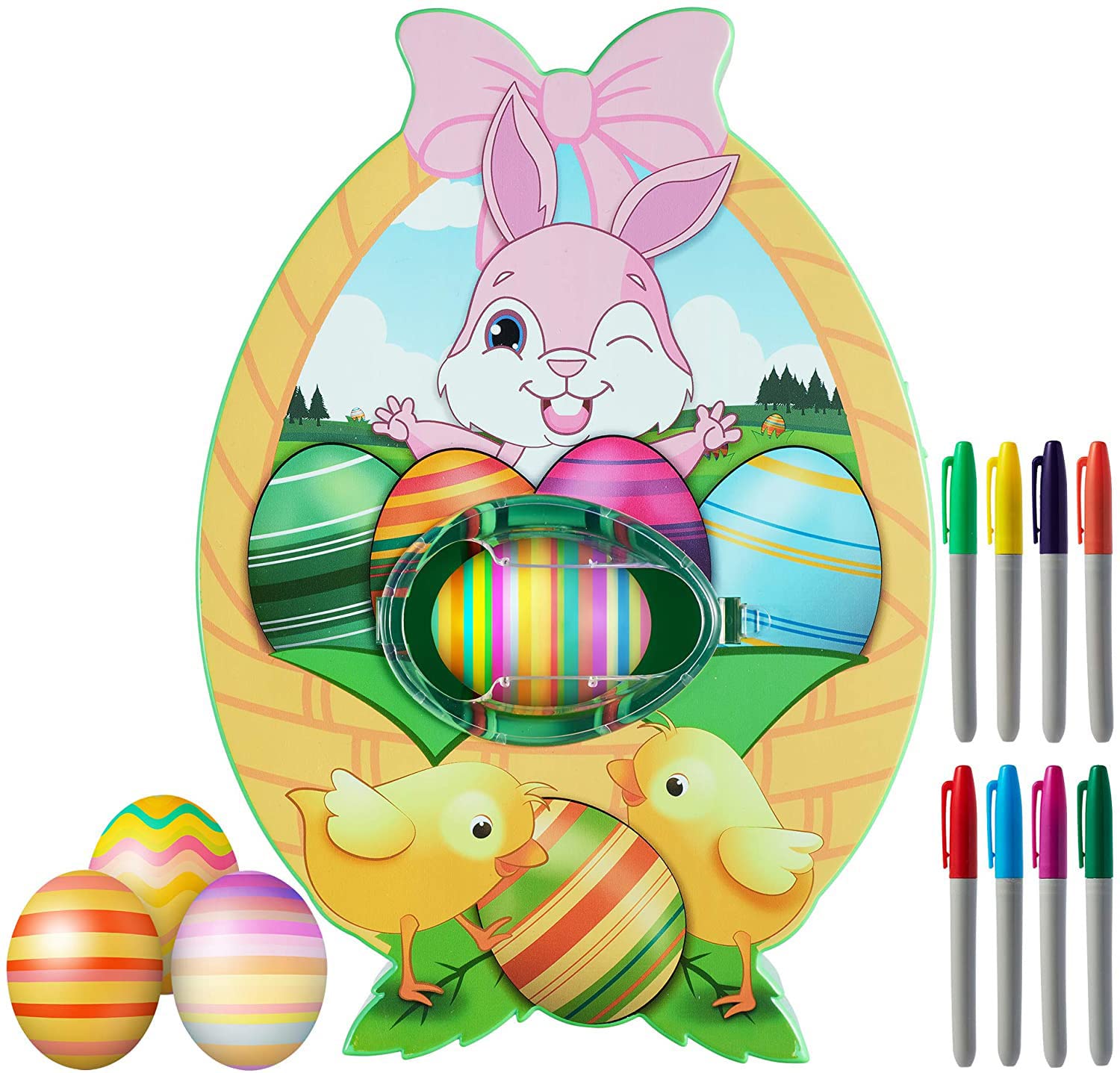 QINGBAOEaster Egg Decorator Kit, Egg Painting Kit with Egg Spinner, Easter Egg Coloring Kits with 3 DYE Eggs, 8 Colorful Quick Drying Markers, DIY Easter Eggs Painting Decorating for Kids Gifts