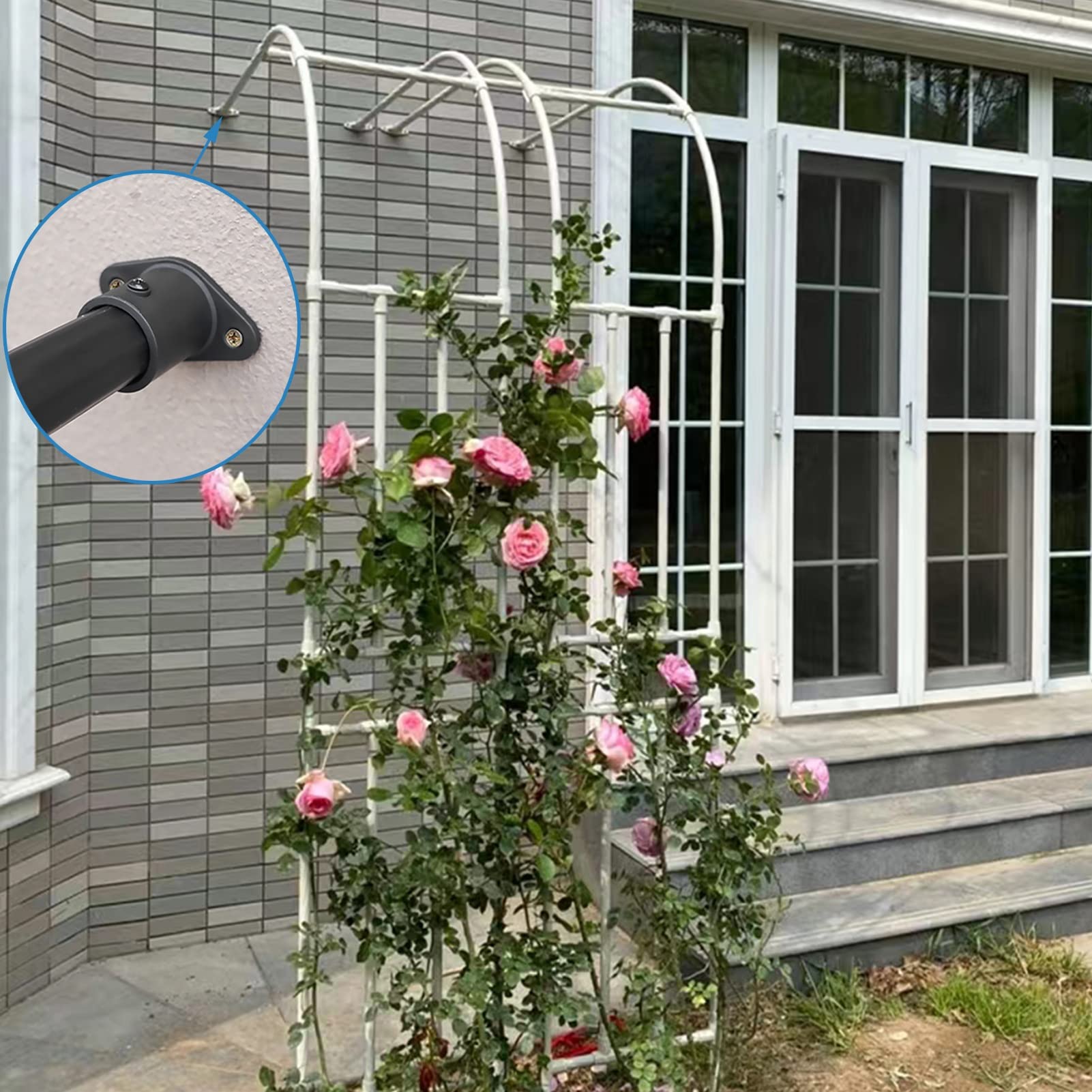 Arco de jardín de rosas de medio arco, enrejado de metal de media pared lateral, pérgola resistente a la intemperie, arco de boda para decoración de patio trasero (blanco, 2,4 x 2,4 x 0,4 m)