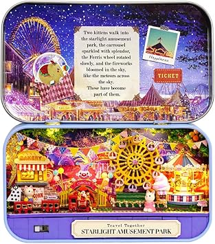 Dollhouse Miniature with Furniture,DIY Dollhouse Kit Mini Iron Box Theater,124 Scale Creative Room Toys Best Birthday Gift for Adults and Lover Star Light Amusement Park
