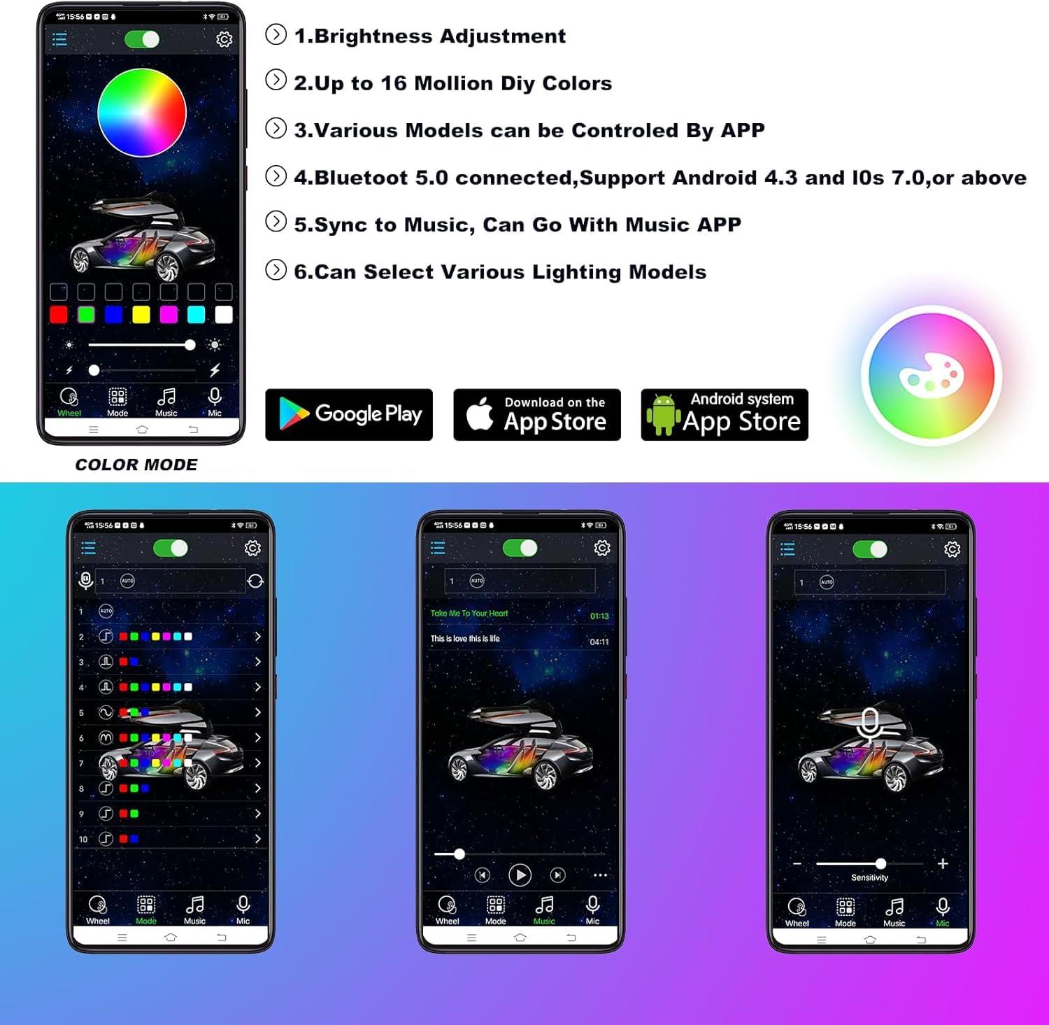 Kairiyard 4pcs Underglow LED Lights for Cars, Dream Color Chasing Car Kairiyard 4pcs Underglow LED Lights for Cars, Dream Color Chasing Car