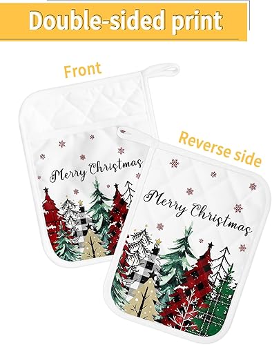 Miniatura 2 de Christmas White 4Pcs Pot Holders for Kitchen, Non Slip & Heat Insulation Terry Cloth Potholder Set with Pocket, Thick Hot Pad Oven Mitts Trivet