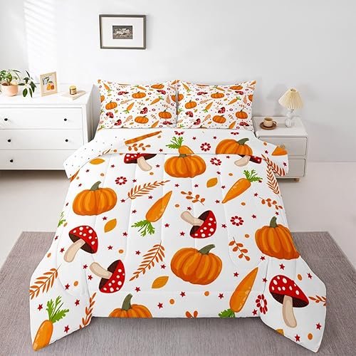 Miniatura 8 de Feelyou Juego de ropa de cama de calabaza otoñal para niños, juego de edredón de cosecha de otoño para niños y niñas, decoración de dormitorio,