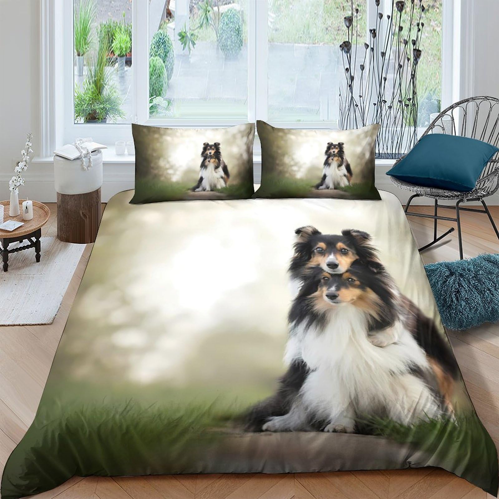 Ctjqhvkz Style-6 3D Printed Collie Dog Fitted Sheet Microfiber Soft Breathable Nature Meadow Bed Cover For Bedroom Guest Room Mattress Protection Single（135X200cm）