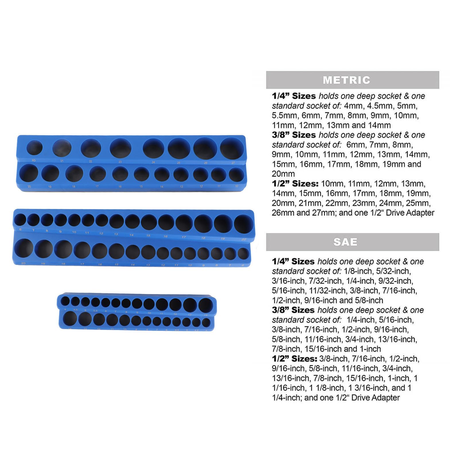 Generic Zestaw Tacy z Organizerem z Gniazdem Magnetycznym do łatwego Dostępu do Gniazdka, Przechowywania o Dużej Pojemności, Narzędzia Oszczędzającego Czas dla Mechaników, PP, żelazo (Metryczne 16CM)