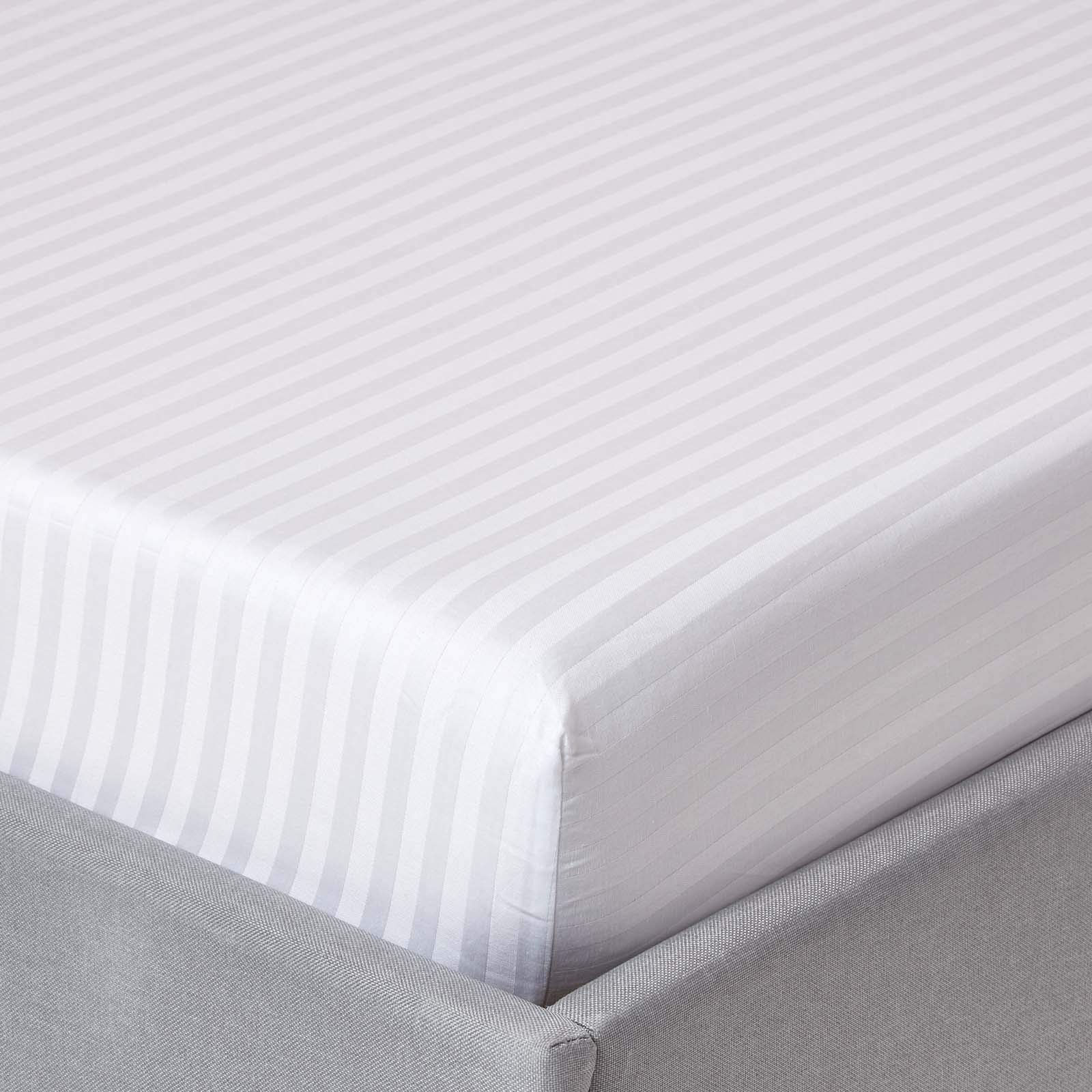 HOMESCAPES White Deep Fitted Sheet (12”) Single 330 TC 500 Thread Count Equivalent Satin Stripe Pure Egyptian Cotton Bed Sheet with Fully Elasticated Skirt