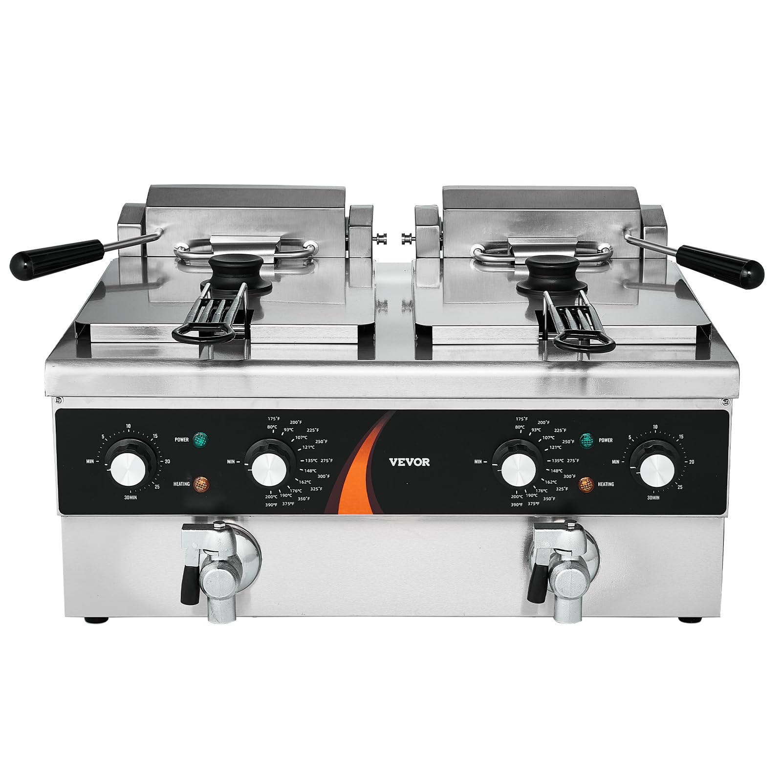 VEVOR Friggitrice Commerciale Elettrica da Banco a Doppia Vasca 3000 W, 2 Friggitrici a Olio 8,5 L con 2 Cestelli, Acciaio Inox Spesso 1 mm, Controllo Tempo Temperatura, per Uso in Cucina Ristorante