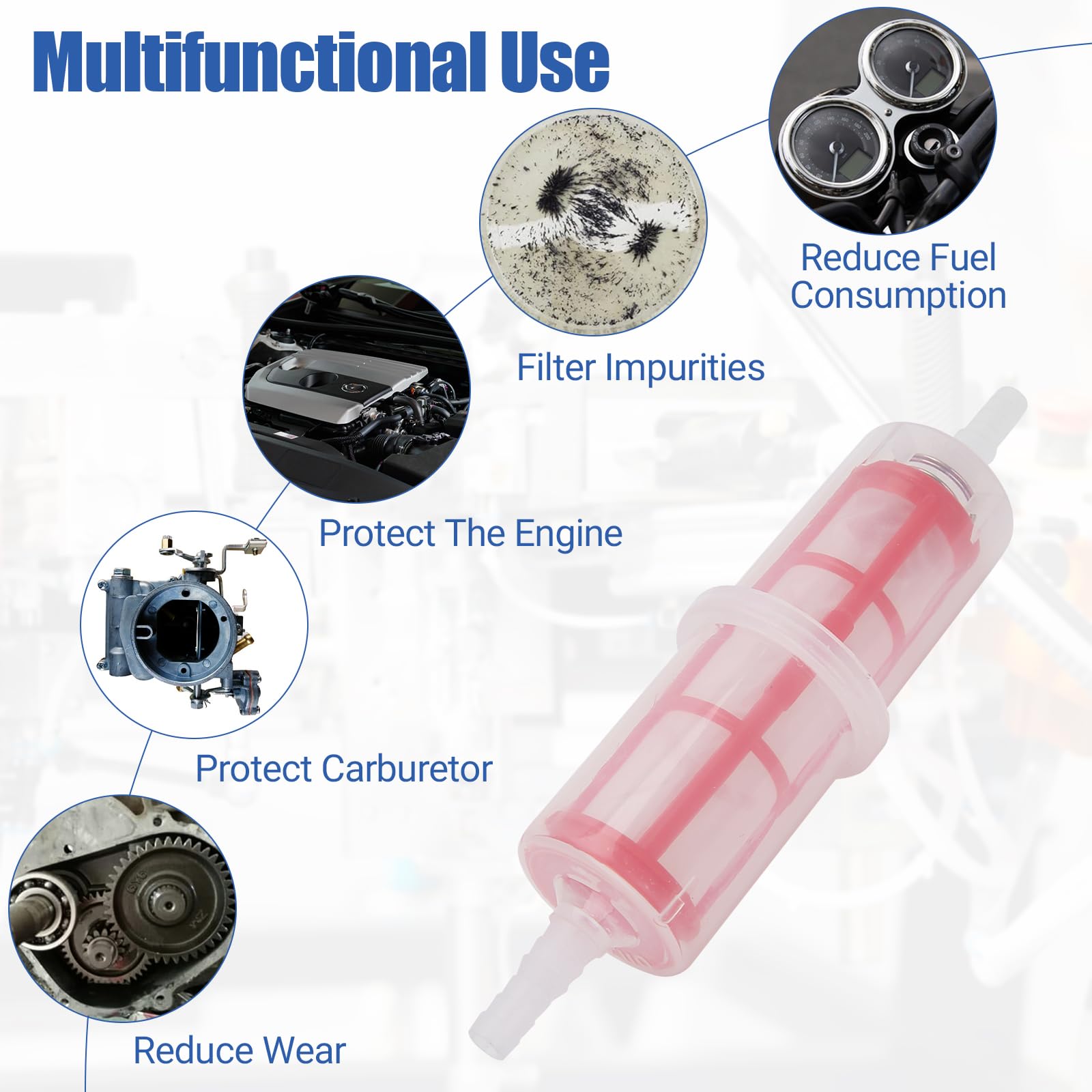 Confezione 5 Filtri, Filtro Benzina, Filtro Carburante, Filtro Carburante, Filtro Carburante Rapido per Carrelli Elevatori, Tubo 8 Mm/0,3 Pollici o 10