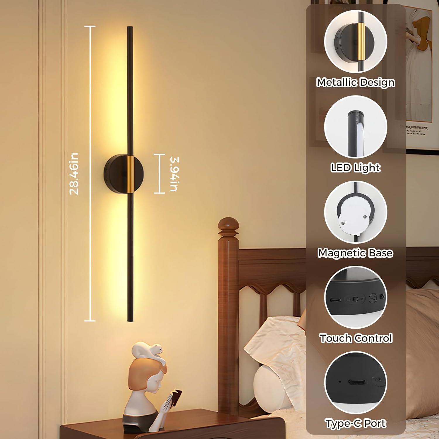 Wireless Wall Sconce Battery Operated Set of 2 - Wireless Peel and Stick Wall sconces Wall Lamps for Living Room No Drill Lights for Living Room, Bedroom,Staircase & Entryway