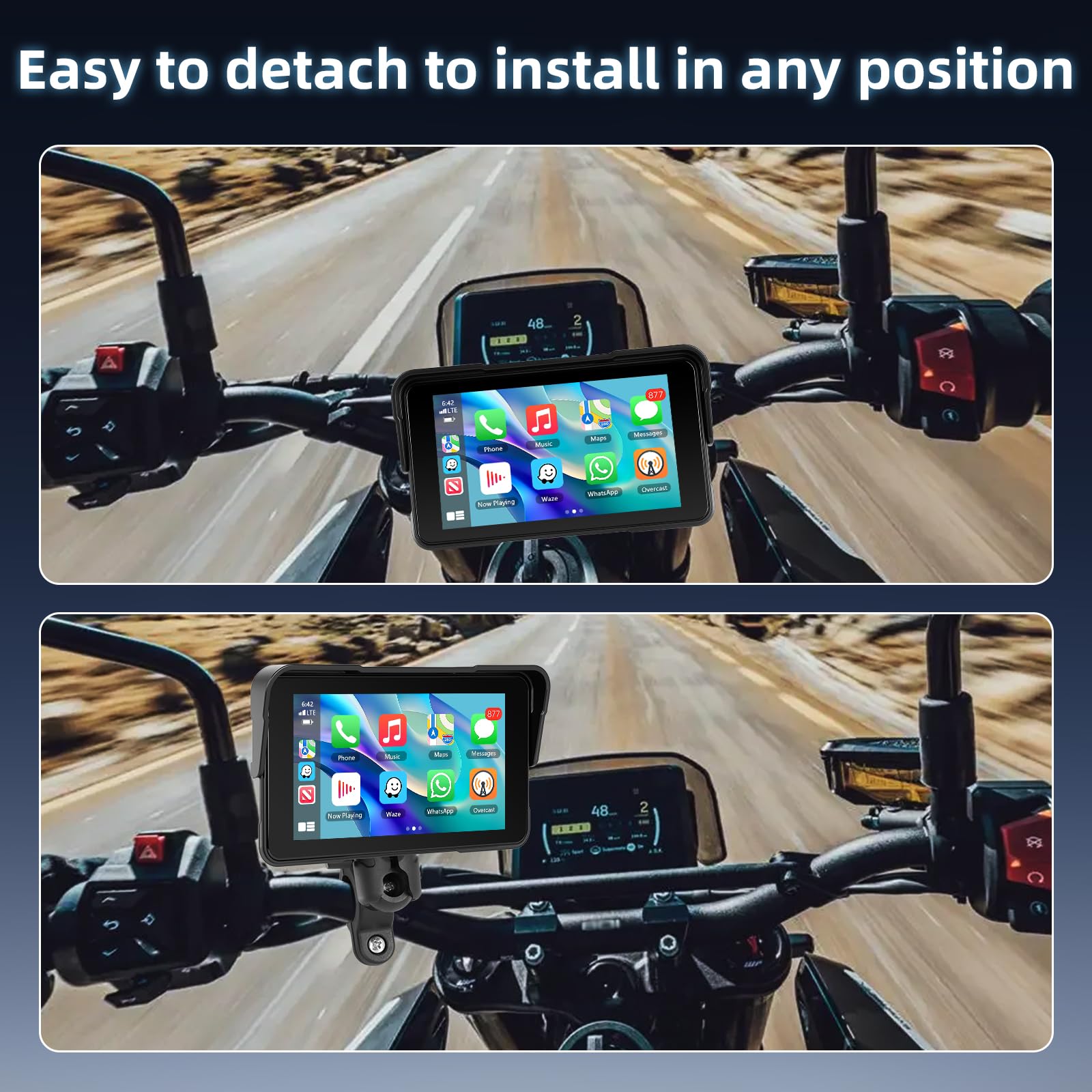 CarPlay Schermo Carplay per Moto con Wireless Android Auto, 5 Pollici Impermeabile Touchscreen, Doppio Bluetooth, Navigazione GPS, Siri/G00gle Assistente, Plug-and-Play