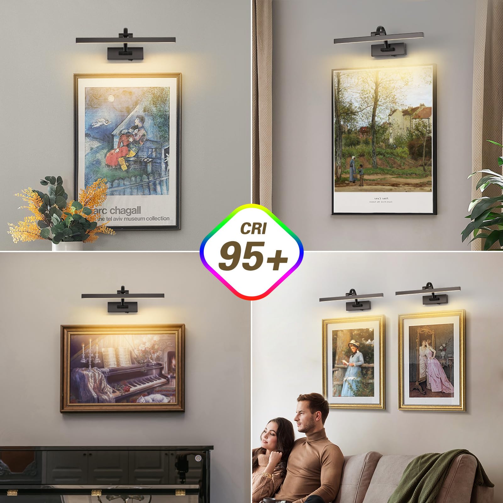 Luci per immagini wireless per parete a batteria illuminazione artistica per dipinti Luci da galleria ricaricabili con telecomando e timer Luci per pittura senza fili per opere d'arte, 40,6 cm 3 CCT