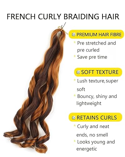 Miniatura 115 de Cabello rizado francés trenzado de 20 pulgadas, color 4, cabello rizado preestirado, 8 paquetes de trenzas de ganchillo para trenzas de caja