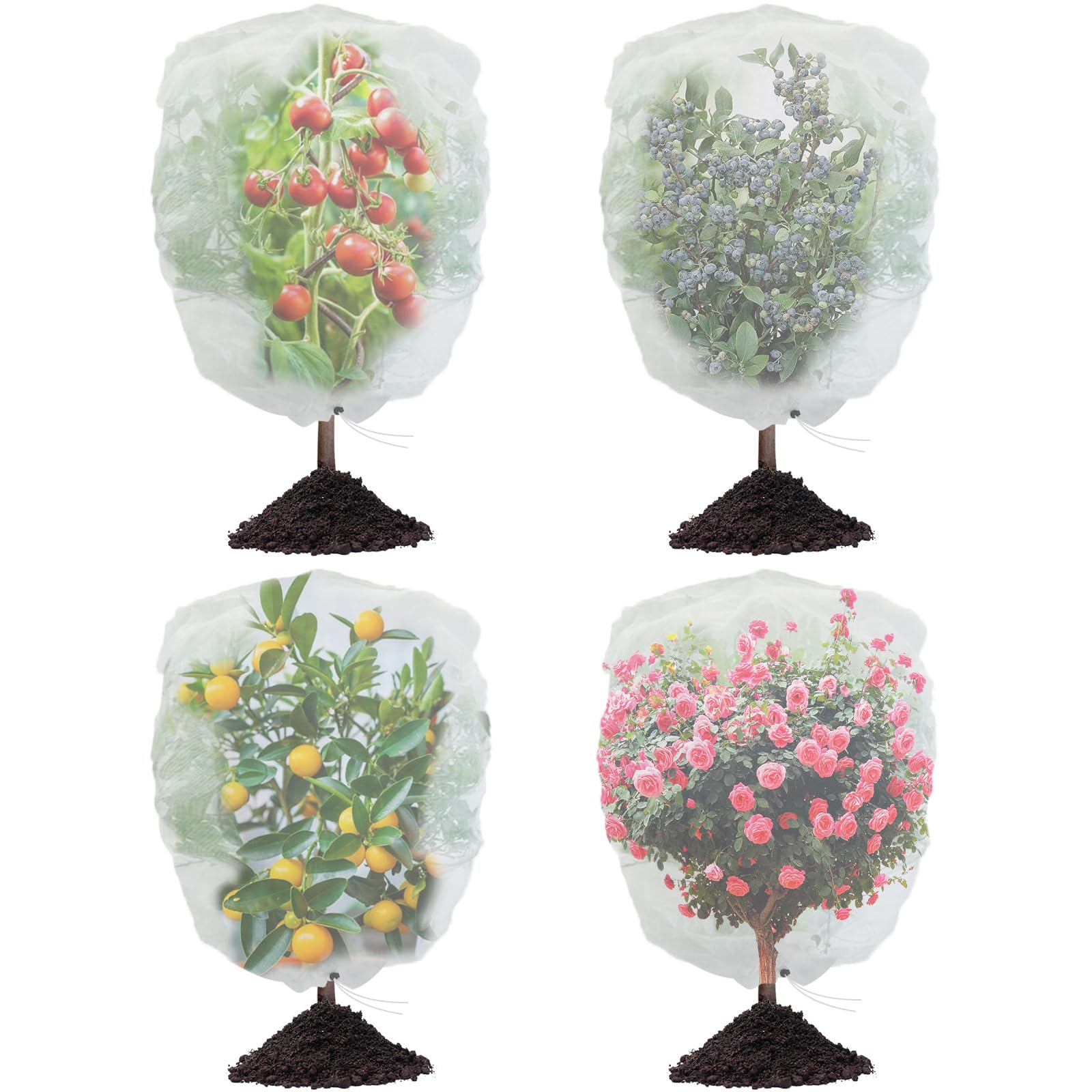 Bird Netting for Garden with Drawstring, Actgan 2.7Ft x 3.3Ft Blueberry Bush Netting Covers Barrier Plant Tree Netting for Cicadas Mosquito Net Tomato Garden Fruits Vegetables from Animals (4-Pack)