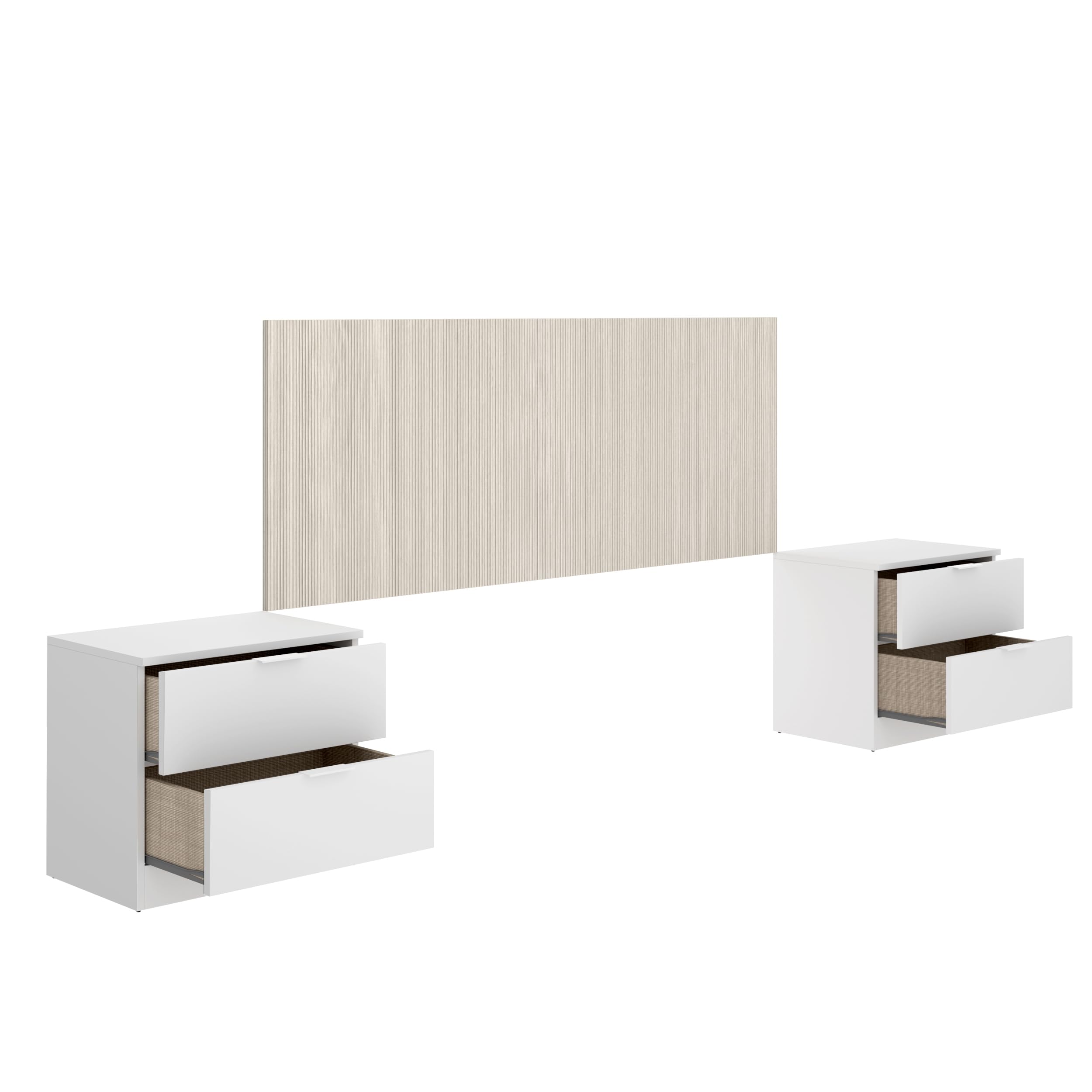DEKIT GRUPO RIMOBEL LUSA - Cabecero con mesitas de dos cajones para cama de matrimonio - BLANCO / ALISTONADO - 106 x 256.8 x 34.2 cm