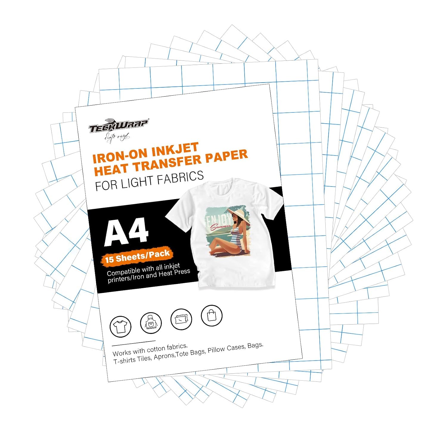 TECKWRAP Inkjet Printable Iron-On T-Shirt HTV Heat Transfer Paper for ...
