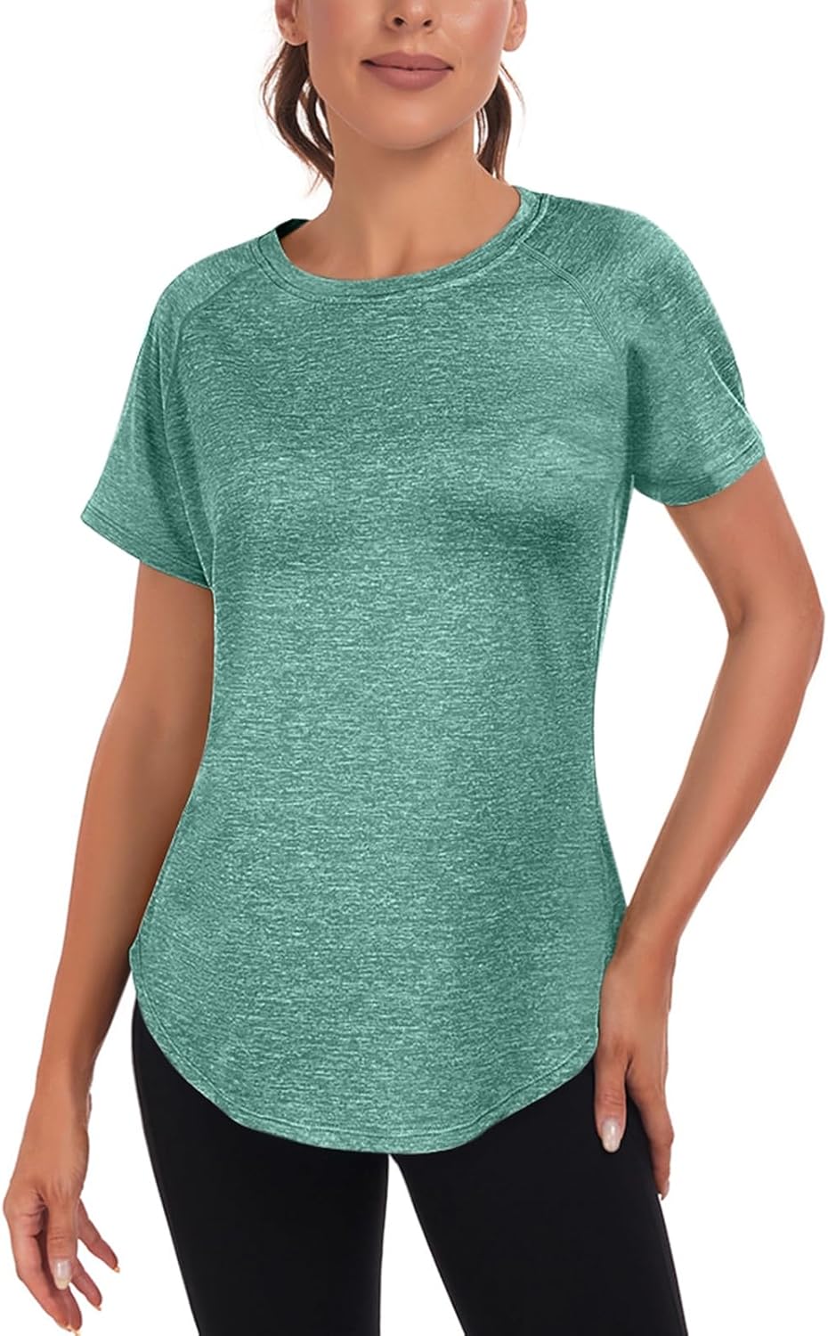 Women's Long Workout Tops,Short Sleeve Dry-Fit Mesh Open Back Loose Fit Gym Athletic Running Shirts Exercise Tee - Image 2