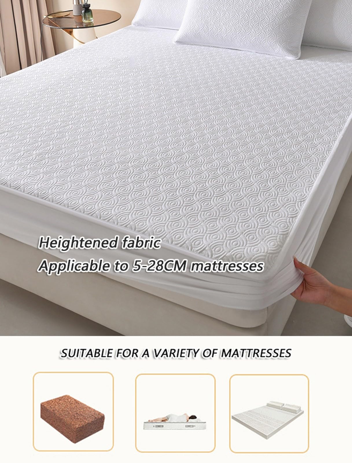 Gesteppter Wasserdichter Matratzenschoner,Matratzenschoner 3-teiliges Set Spannbettlaken,Elastischer Kühlender Matratzentopper mit Tiefen Taschen,Maschinenwaschbar(Gray,200x220cm)