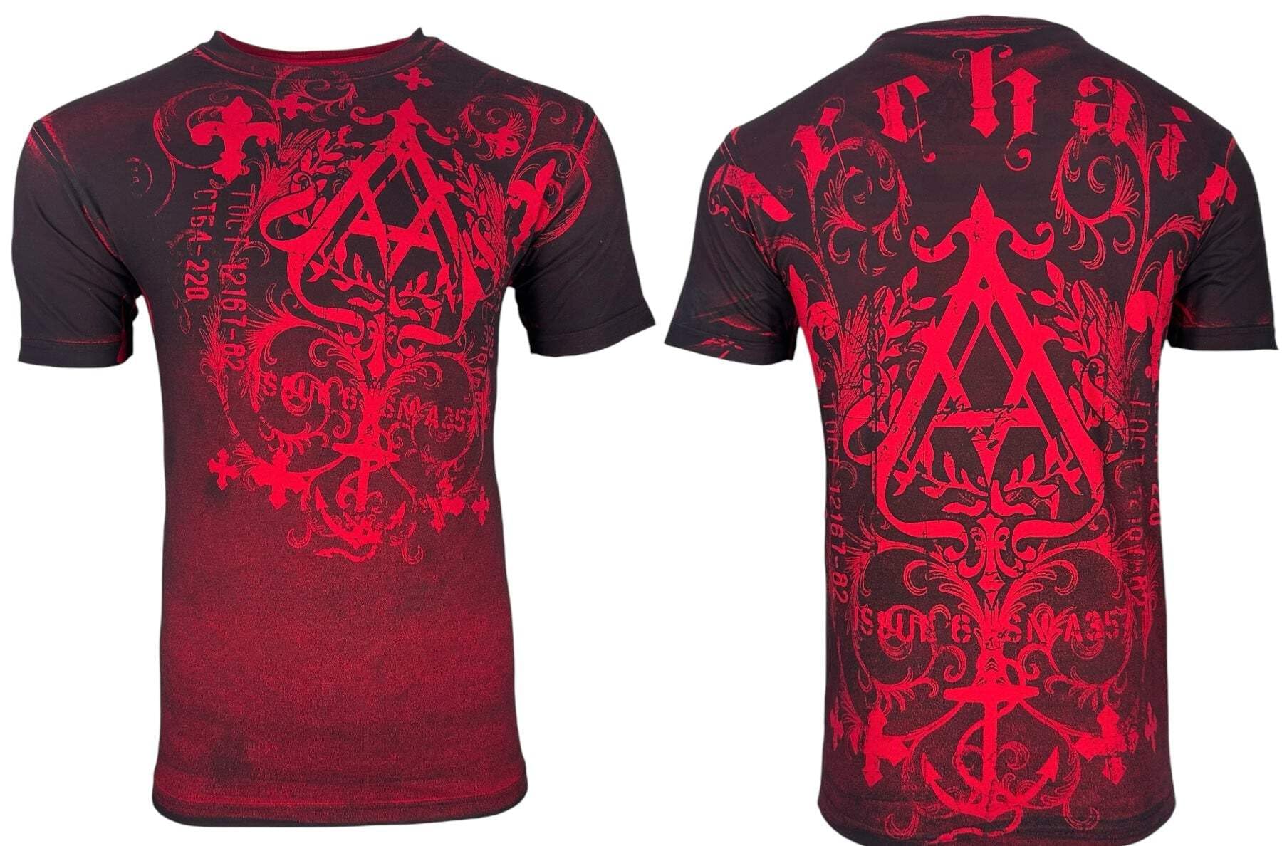Archaic by Affliction Men's T-Shirt Catface, Red, Large