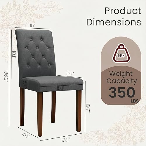 Miniatura 3 de TLSUNNY Juego de 24 sillas de comedor, tapizadas con botones y patas de madera maciza, para comedor y cocina (color gris, juego de 4)