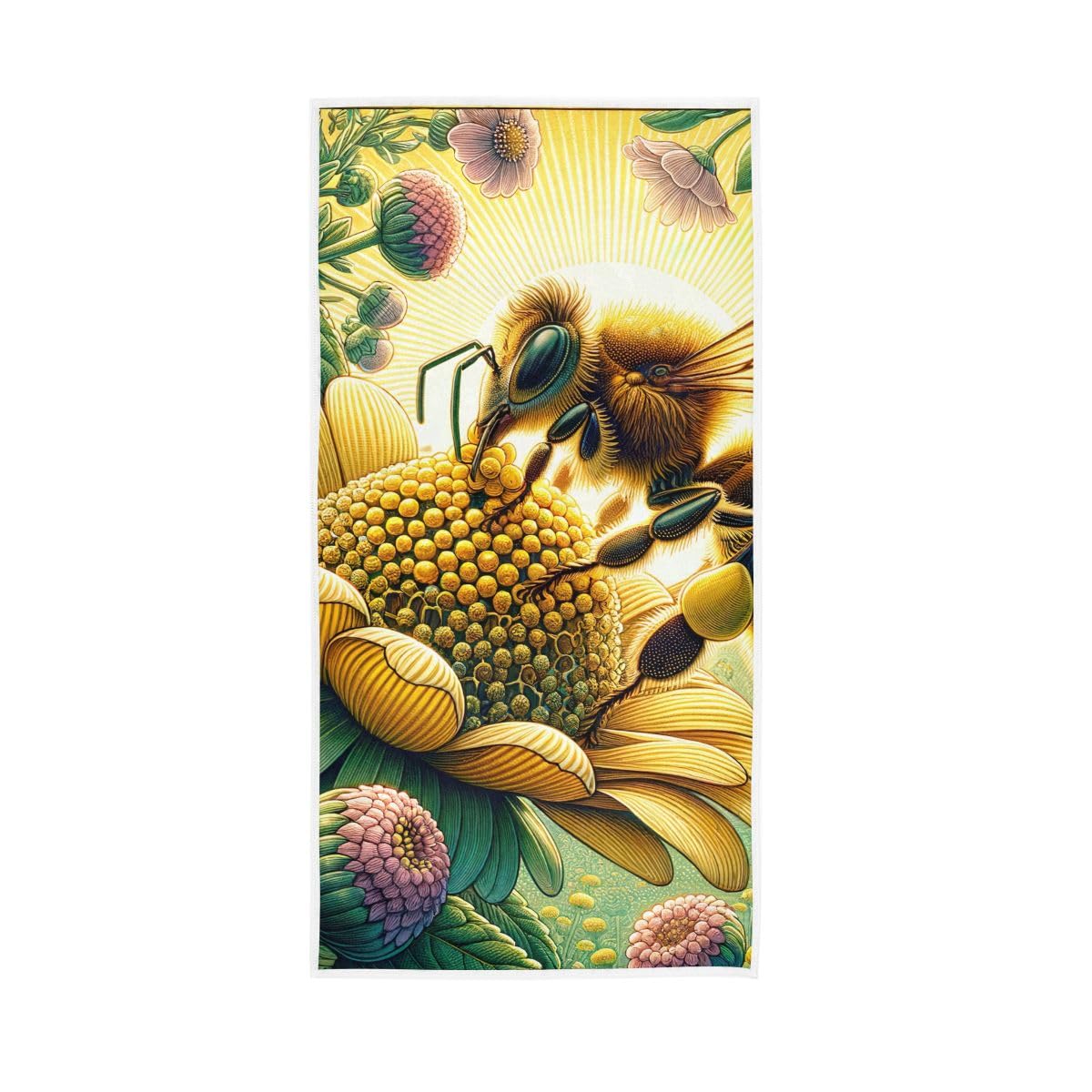 HUYGD Sunflower and Bee Hand Towel, Multipurpose Hand Towels Cotton for Hand, Face, Hair, Bath 15 x 30 Inches