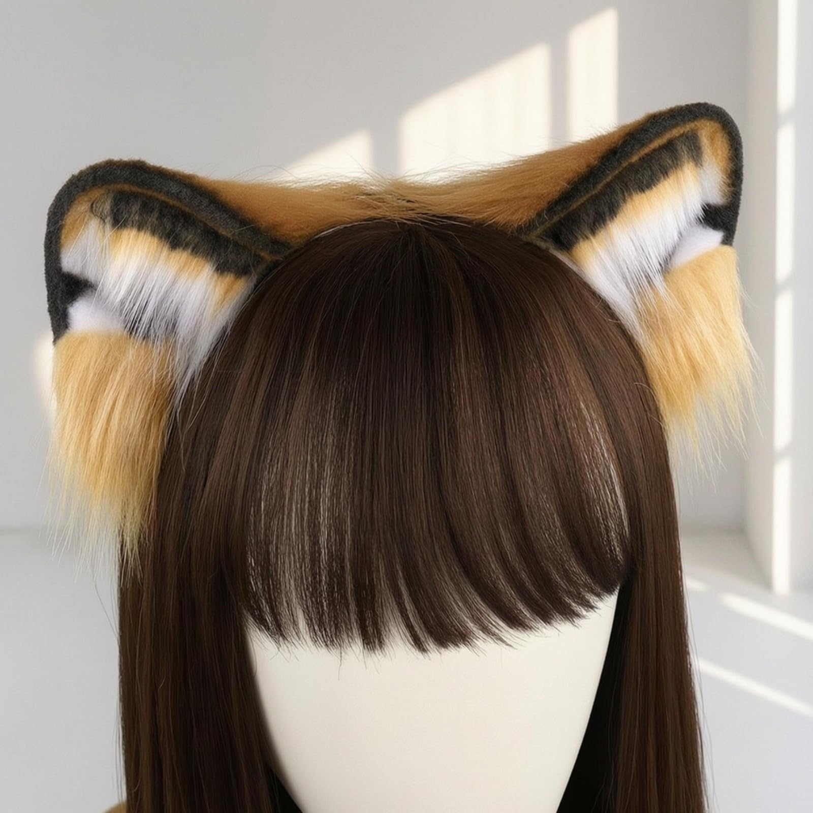 TISHITA Tiger Ohren Und Schwanz set Cosplay Haarreif Stirnband Haarband Haarschmuck mit Kunstfell Stoff Schwänzchen Weiches Material Verstellbar für Karneval