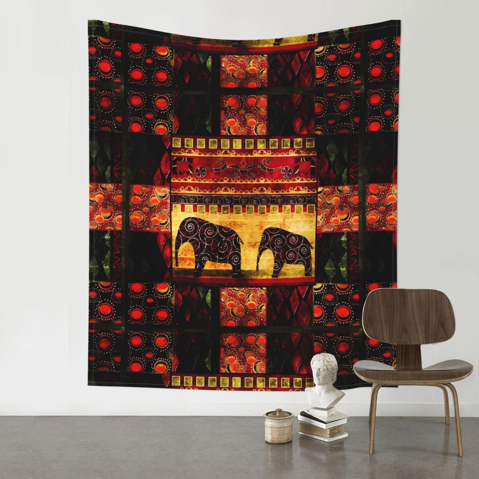 YYHHAOFA African Elephant Patchwork Prints Wall Tapestry 60x51in – Boho Chic Dorm Decor, Beach Throw, & Versatile Home Accent