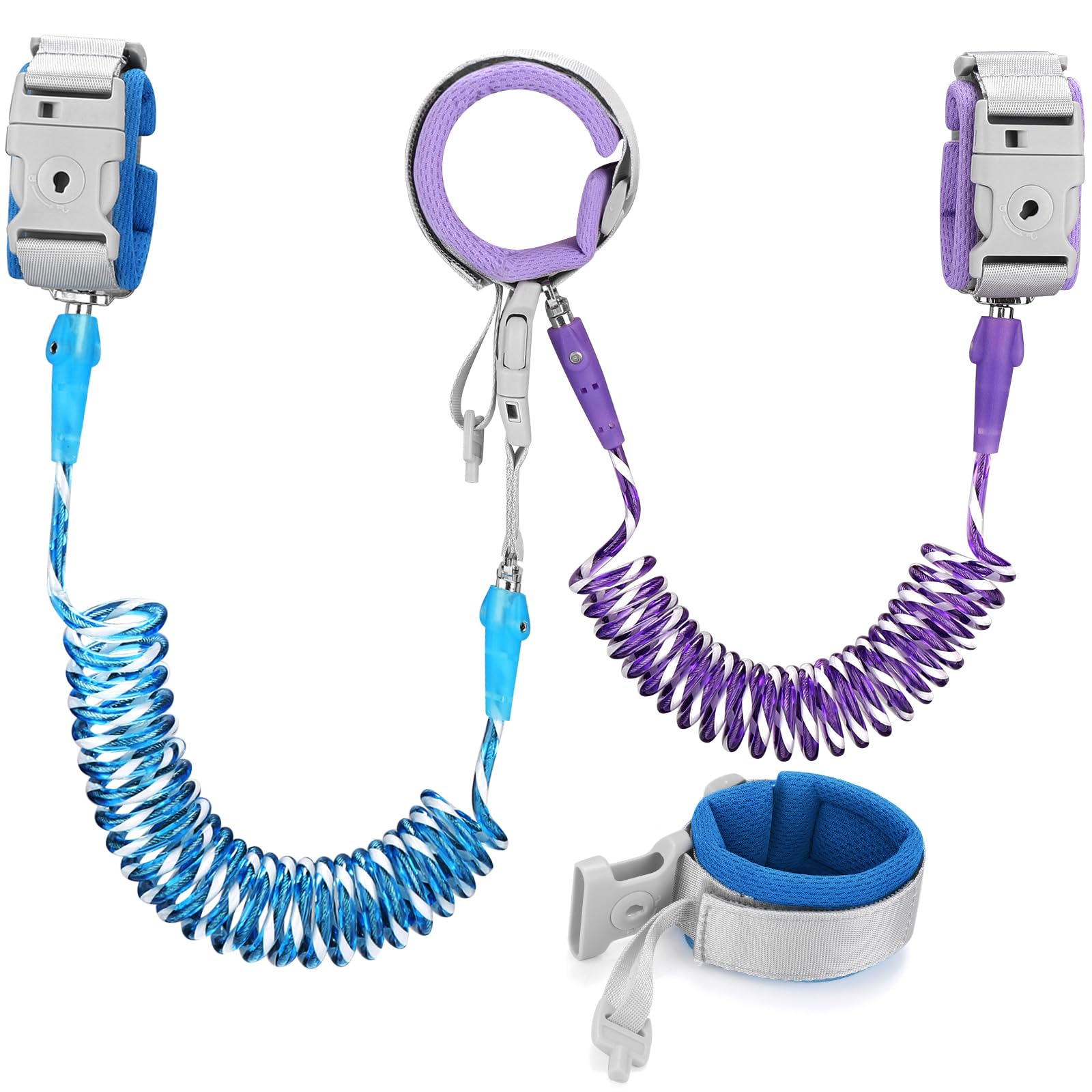 Accmor Toddler Leash with Key Lock, 2 in 1 Upgraded Anti Lost Wrist Link, 2 Packs Reflective Baby Leash with 360 Degree Rotating Connector and
