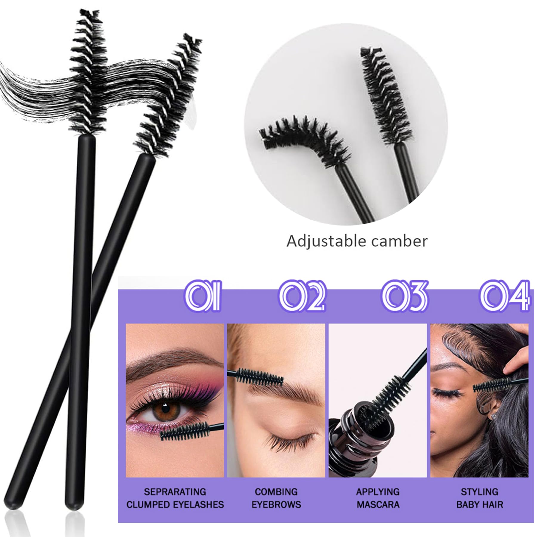 Set di 300 pennelli usa e getta per mascara, applicatori per labbra, 100 micro pennelli + 100 pennelli per ciglia + 100 bacchette per rossetto con scatola organizer nera