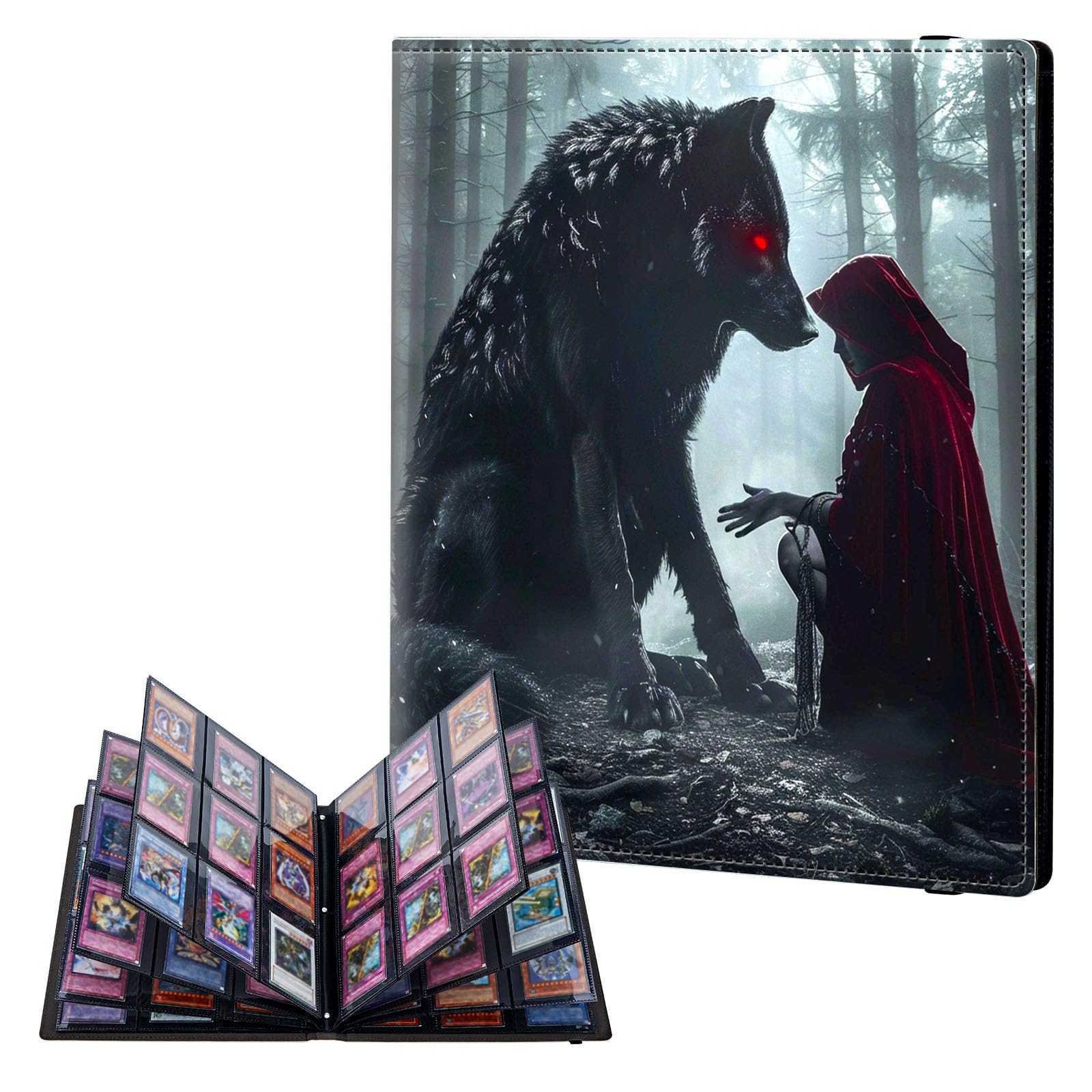 ETLKJVBL 9 Pocket Trading Card Binder, Card Collection Binder for TCG, MTG, Sports Cards, Baseball, Black Wolf with Fed Glowing Eyes Trading Card Book Holder for Collectors, Top Loader Binder — image 1