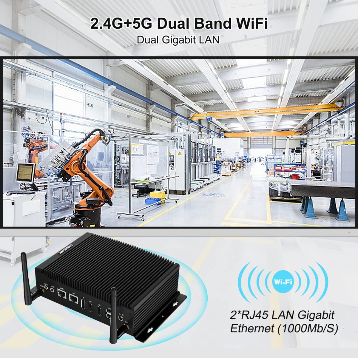 BASOARO Fanless PC, Industrial Mini PC Core i7 10510U, 64GB RAM 512GB SSD 1TB HDD, Gigabit Ethernet, 2 RS232 COM, 2HD DP Triple Display, 6 USB, Dual Band WiFi, BT, Micro Computer Win 11 Pro