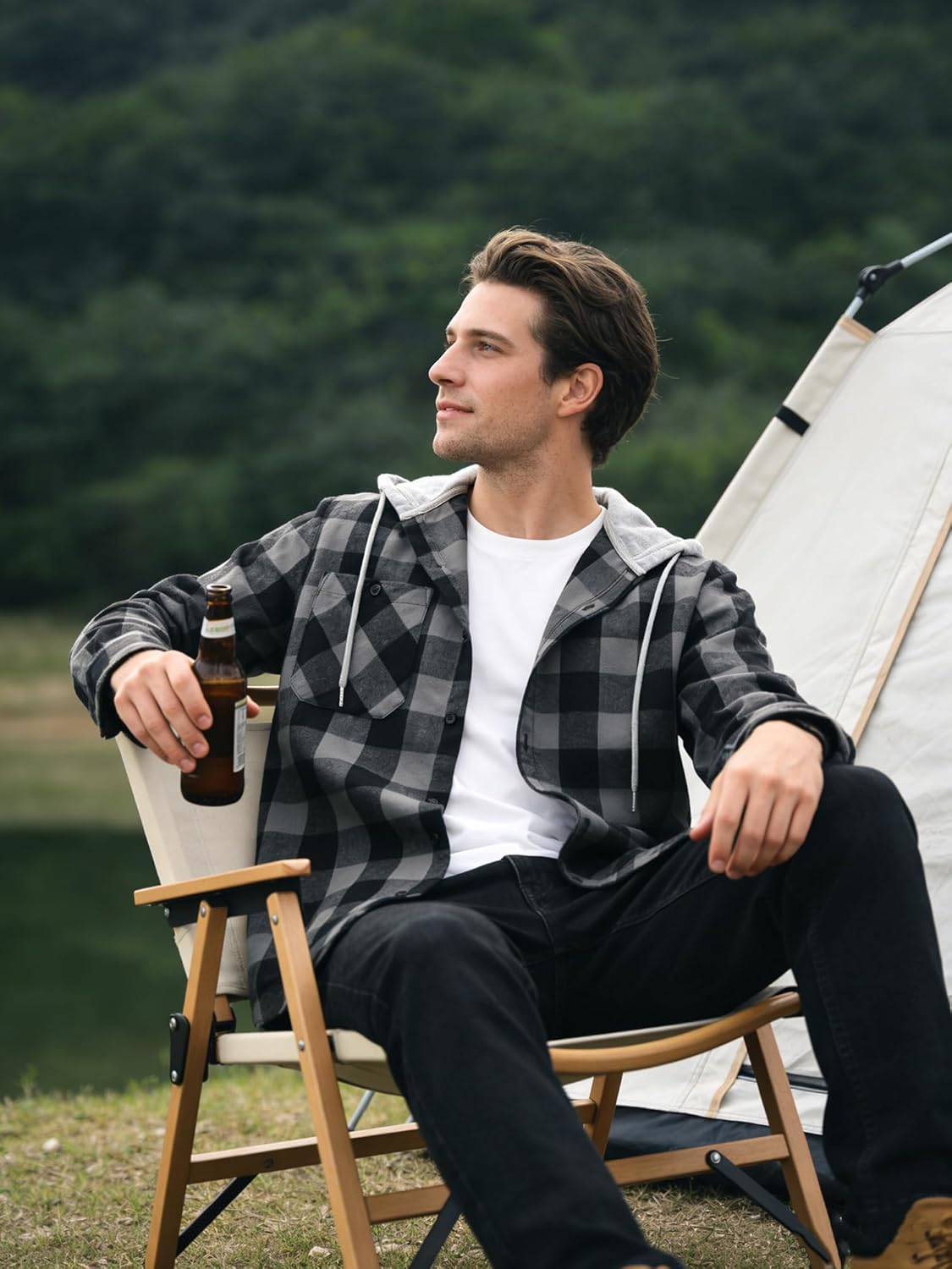 SwissWell 5 Pack Mens Long Sleeve Button-up Hoodie Loose Fit Plaid Hooded Shirts Fall Flannel Shirt with Hood - Image 4