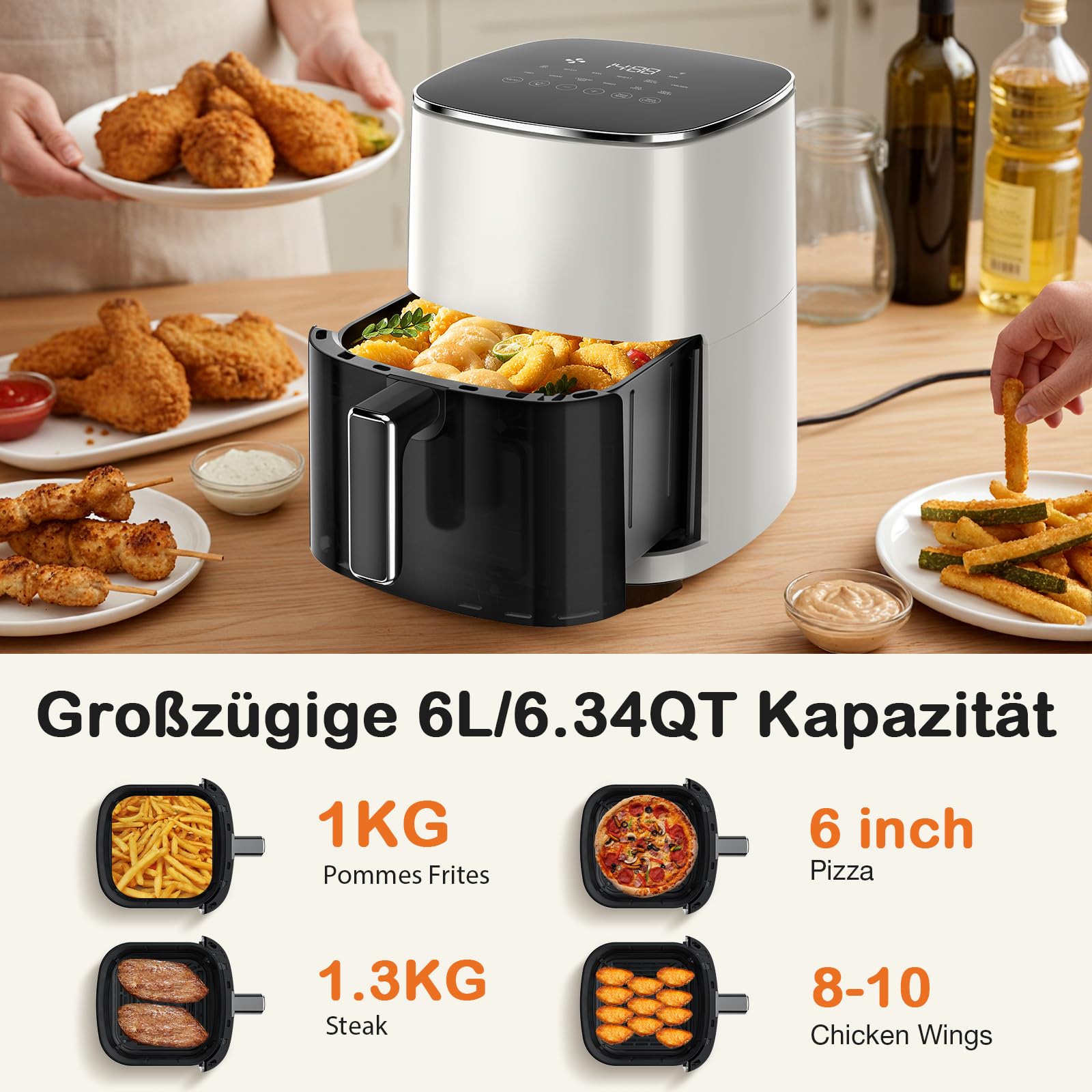 Sweetcrispy Friggitrice ad aria calda Airfryer 6L con finestra di visualizzazione, funzioni 12 in 1 e touch screen Air Fryer, cucina sana senza grassi, cestino antiaderente, cesti lavabili in