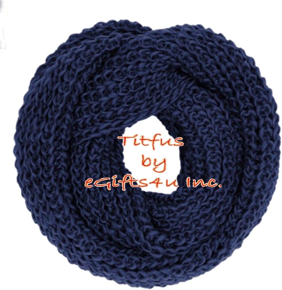 TitFus Chunky Knit Infinity Scarf Unisex Super Soft Acrylic/Wool (Dark Blue)