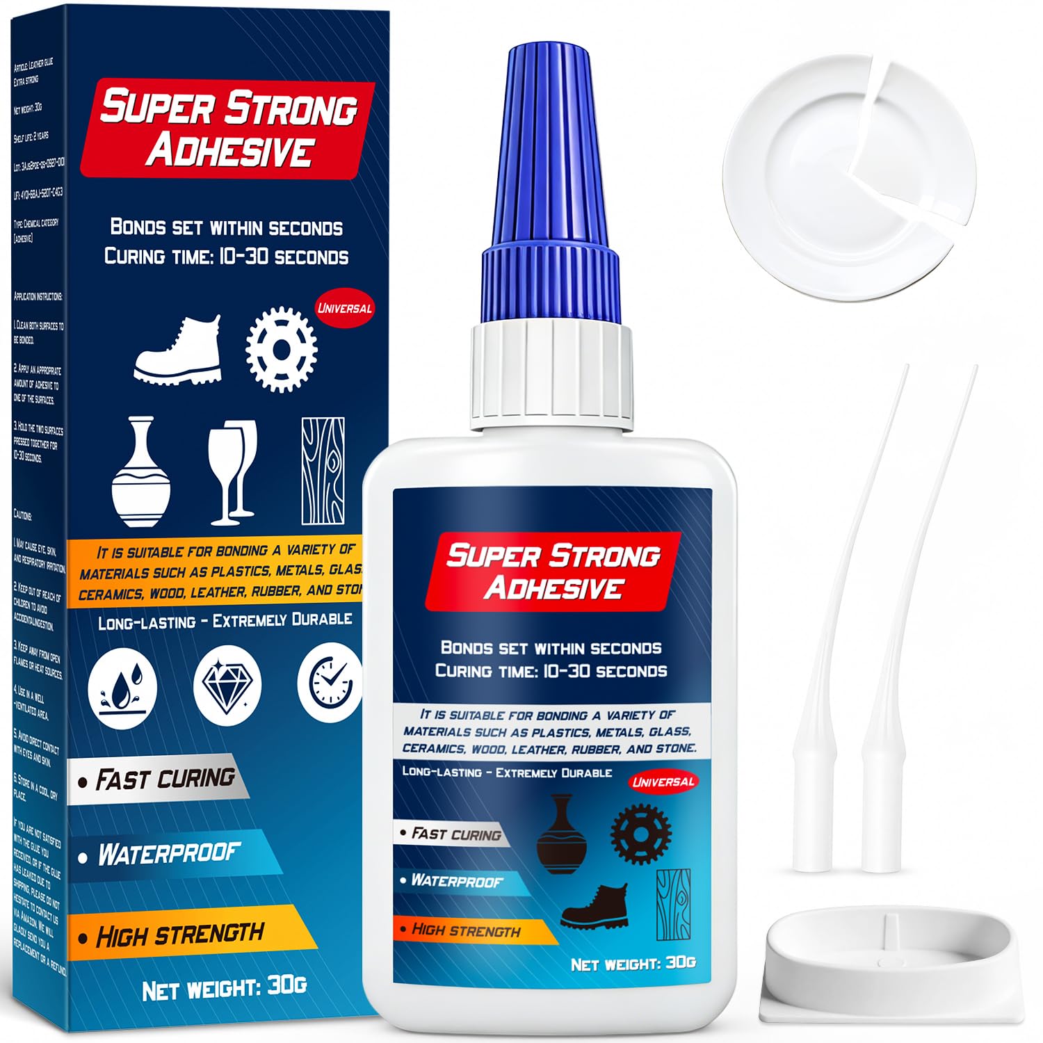 Colla Super - Professionale Super Glue con Testa Antiessiccazione, Trasparente Extra Forte Colla per Plastica, Metallo, Legno, Vetro, 30g